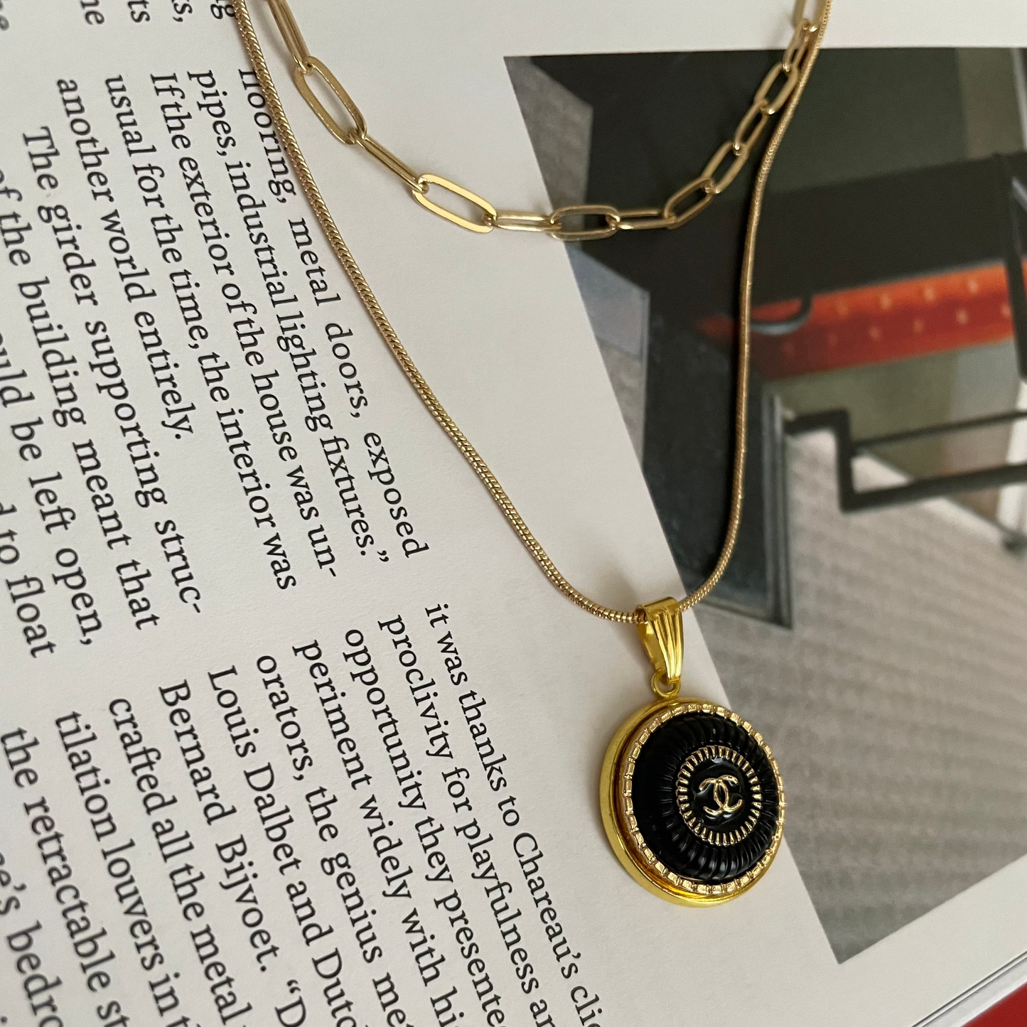 Repurposed Authentic Designer Zipper Pull Gold Plated Layered Necklace