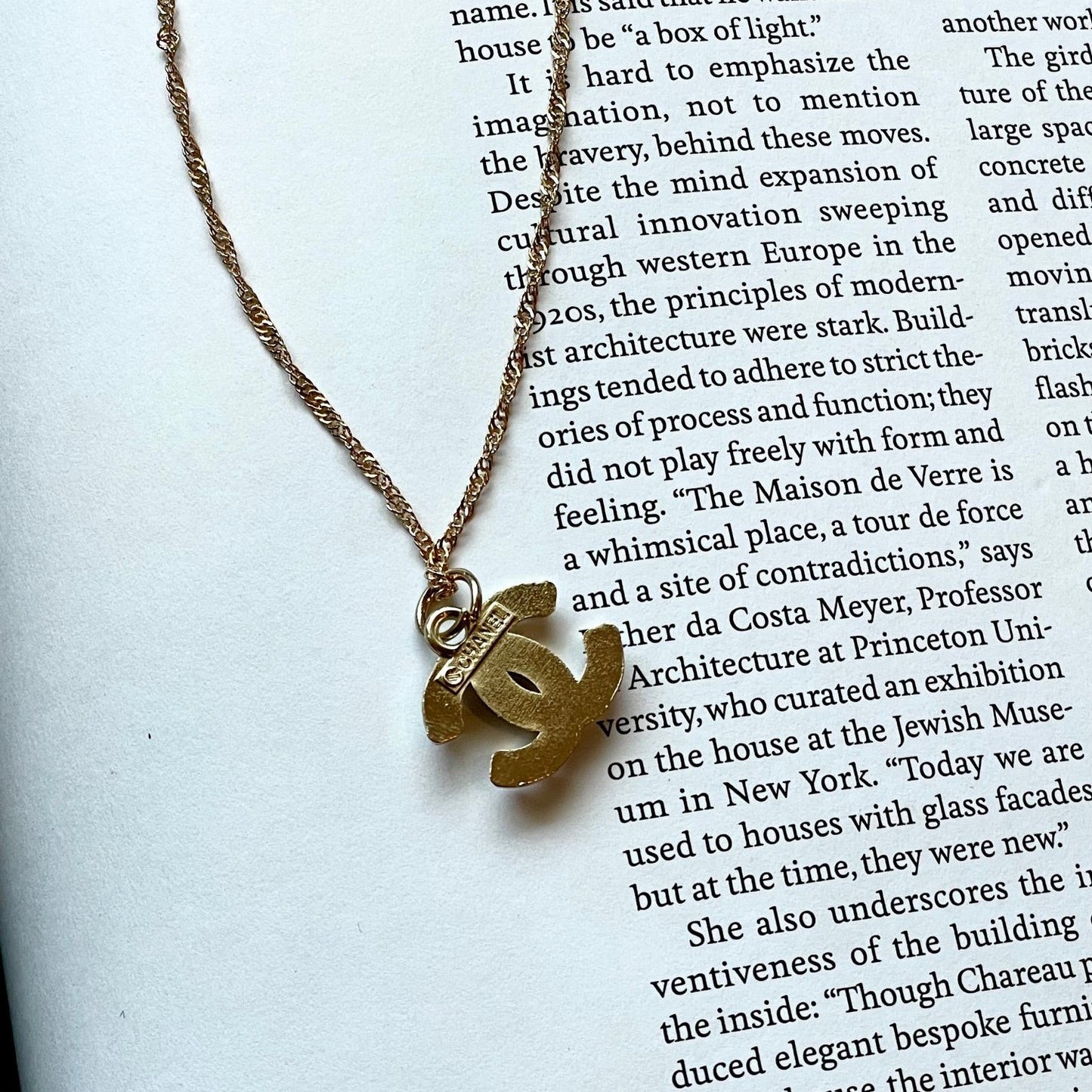 Repurposed Authentic Designer Pearl Button Gold Plated Necklace