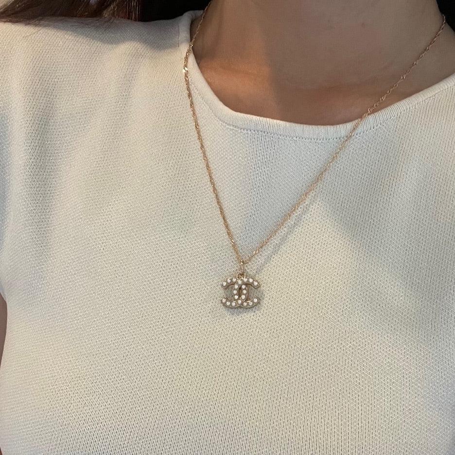 Repurposed Authentic Designer Pearl Button Gold Plated Necklace