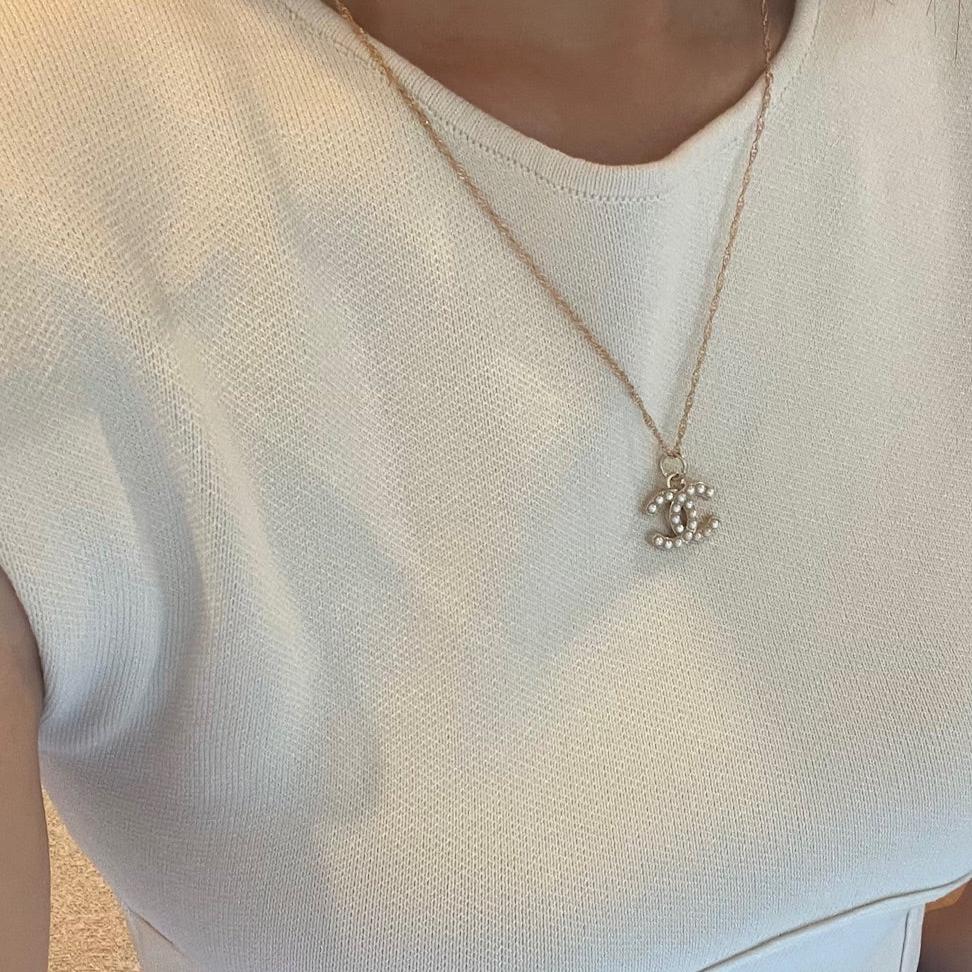 Repurposed Authentic Designer Pearl Button Gold Plated Necklace