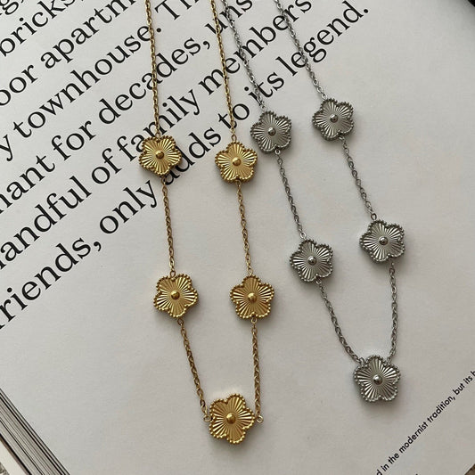 18K Gold and Silver Stainless Steel Adjustable Clover Flower Necklace