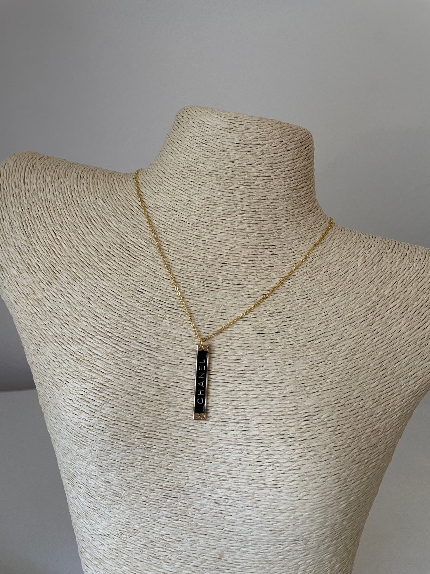 Repurposed Authentic Designer Zipper Pull Gold Plated Bar Necklace