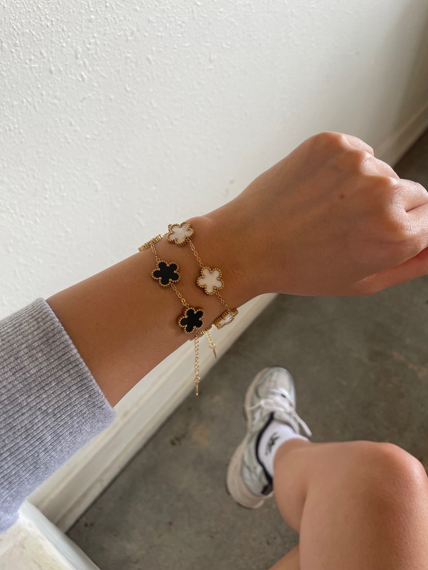 18K Gold Plated Stainless Steel Adjustable Five Petal Clover Bracelet