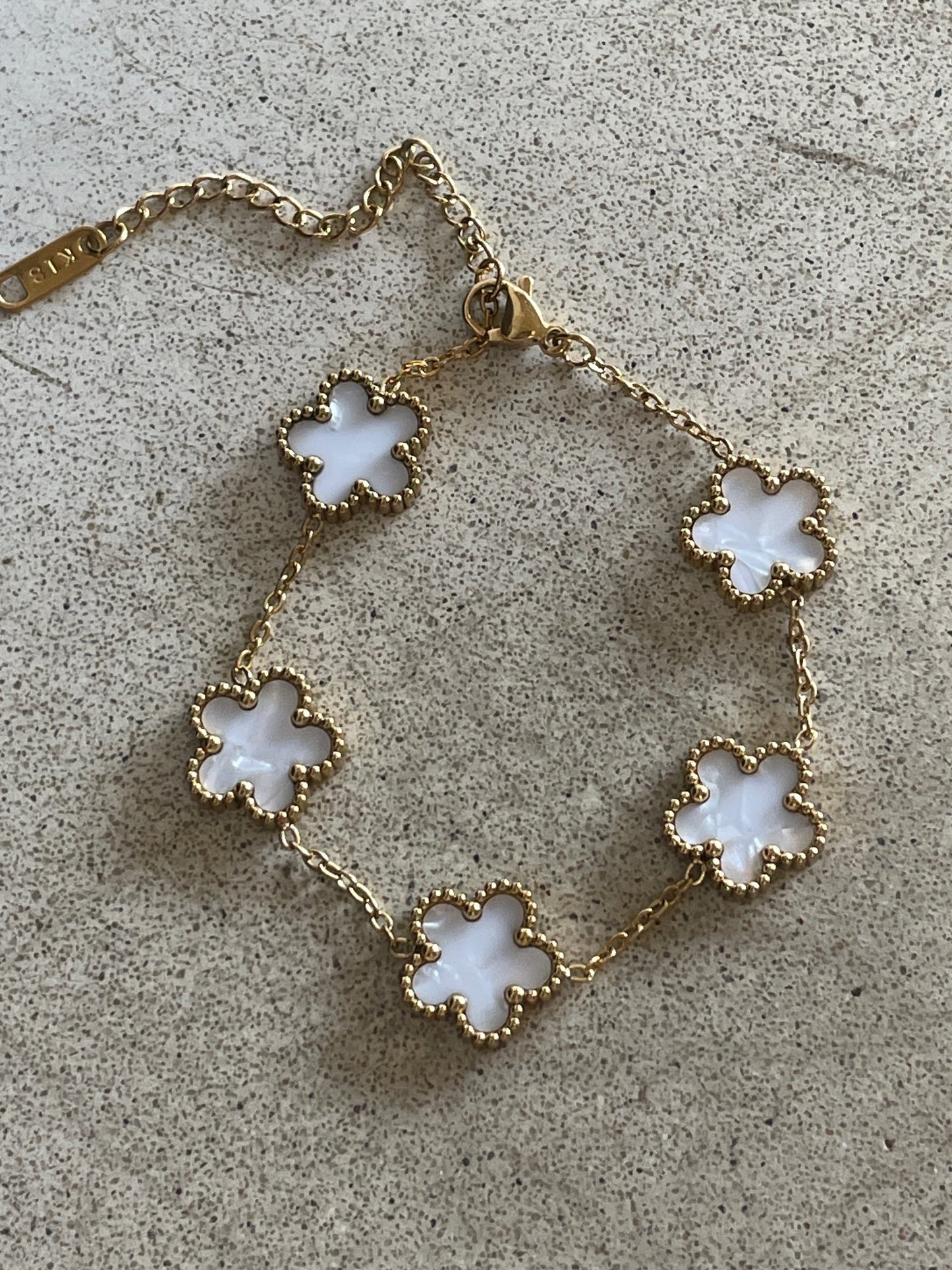 18K Gold Plated Stainless Steel Adjustable Five Petal Clover Bracelet
