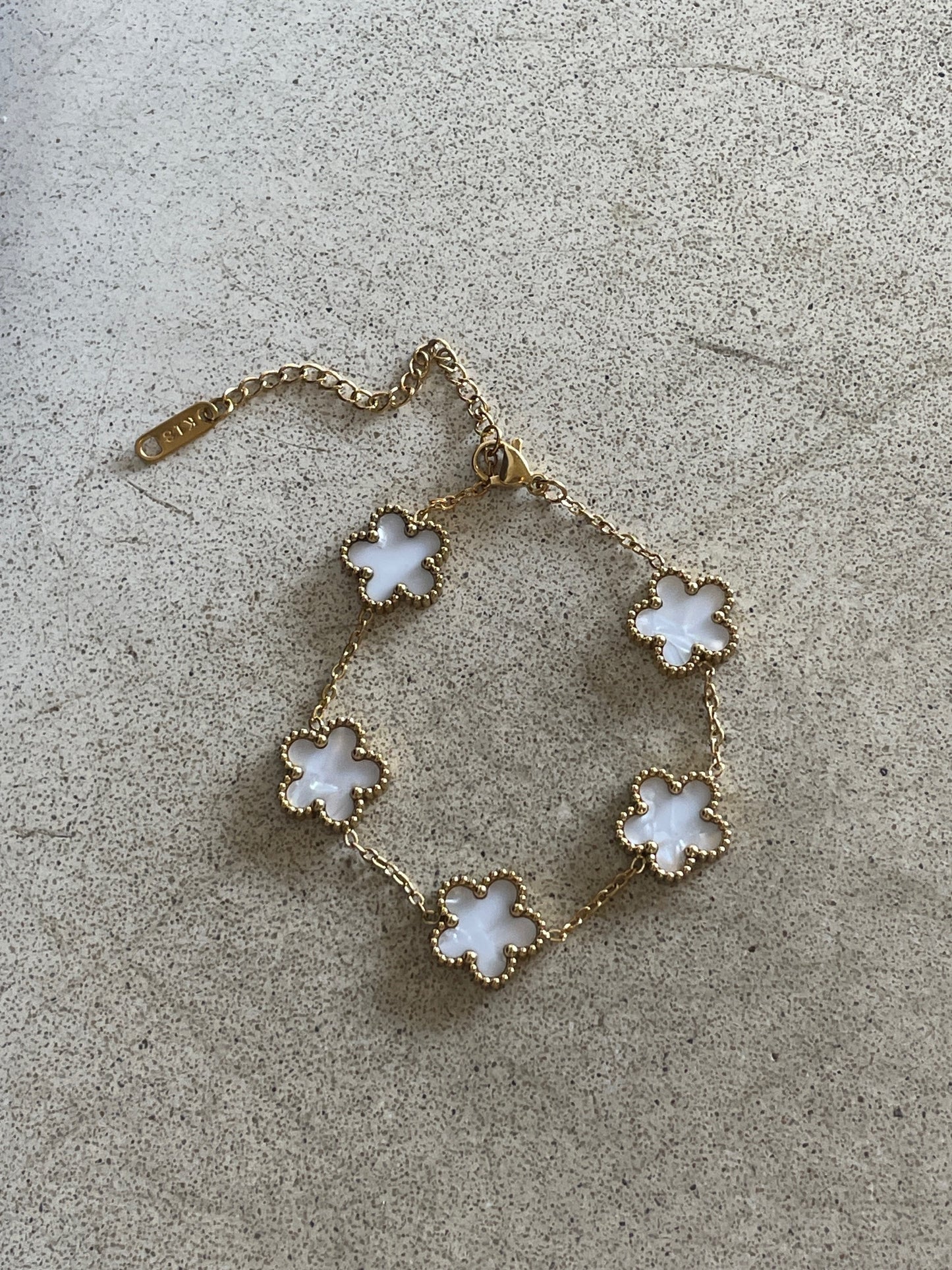 18K Gold Plated Stainless Steel Adjustable Five Petal Clover Bracelet