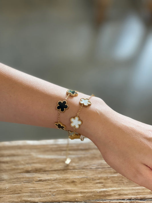 18K Gold Plated Stainless Steel Adjustable Five Petal Clover Bracelet