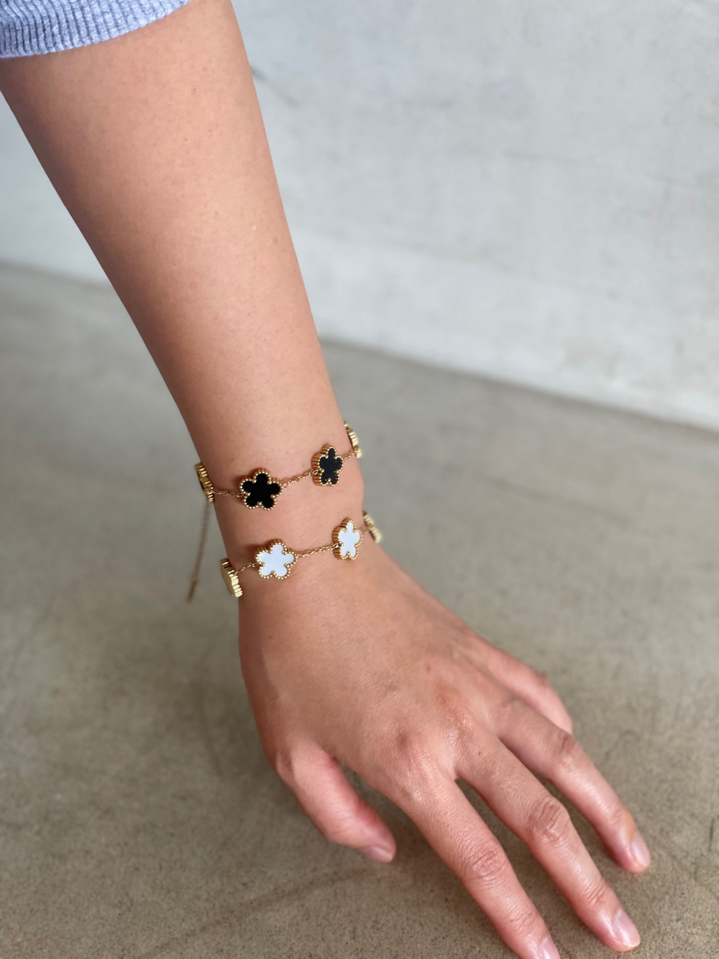18K Gold Plated Stainless Steel Adjustable Five Petal Clover Bracelet