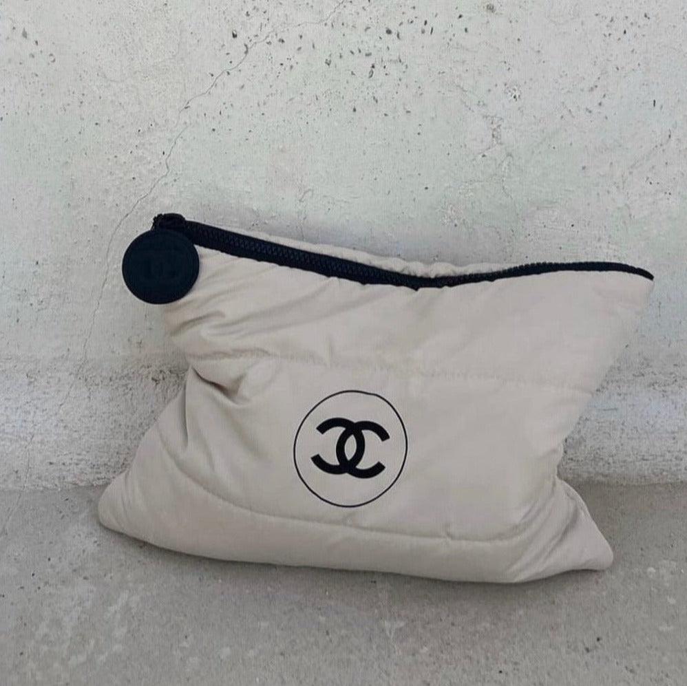 Chanel Beaute Puffy Nylon Cloud Makeup Cosmetic Pouch Clutch Beige