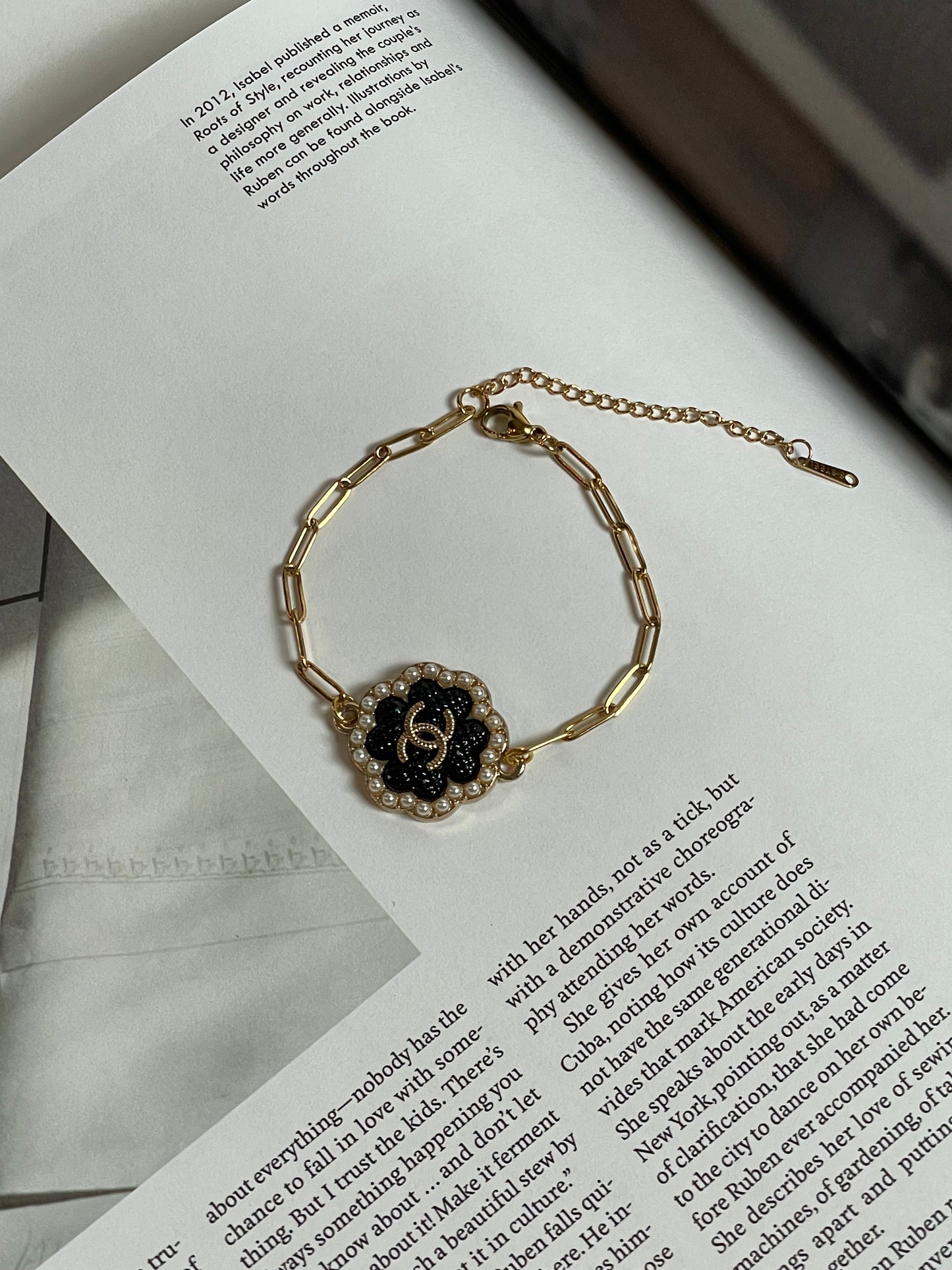 Repurposed Authentic Designer Charm Gold Plated Bracelet, Black Clover