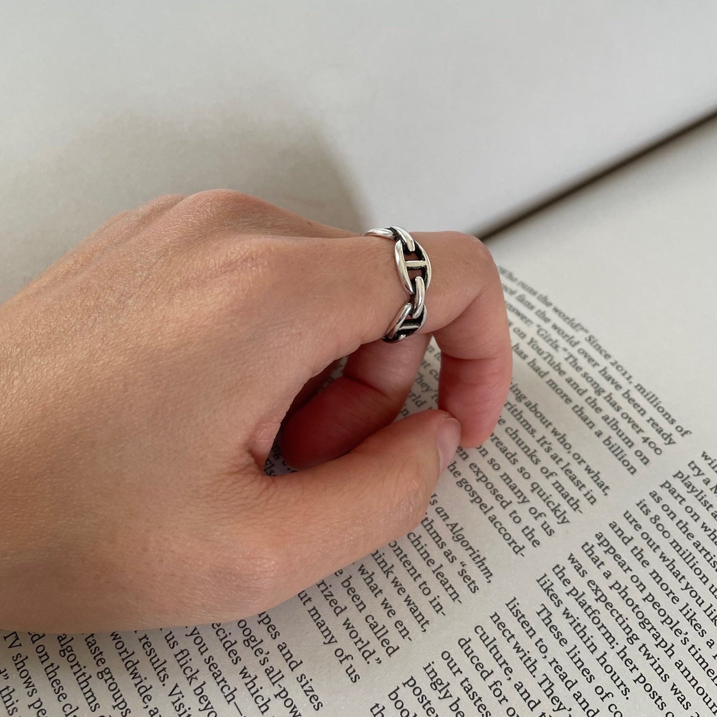 925 Sterling Silver Chain Adjustable Ring