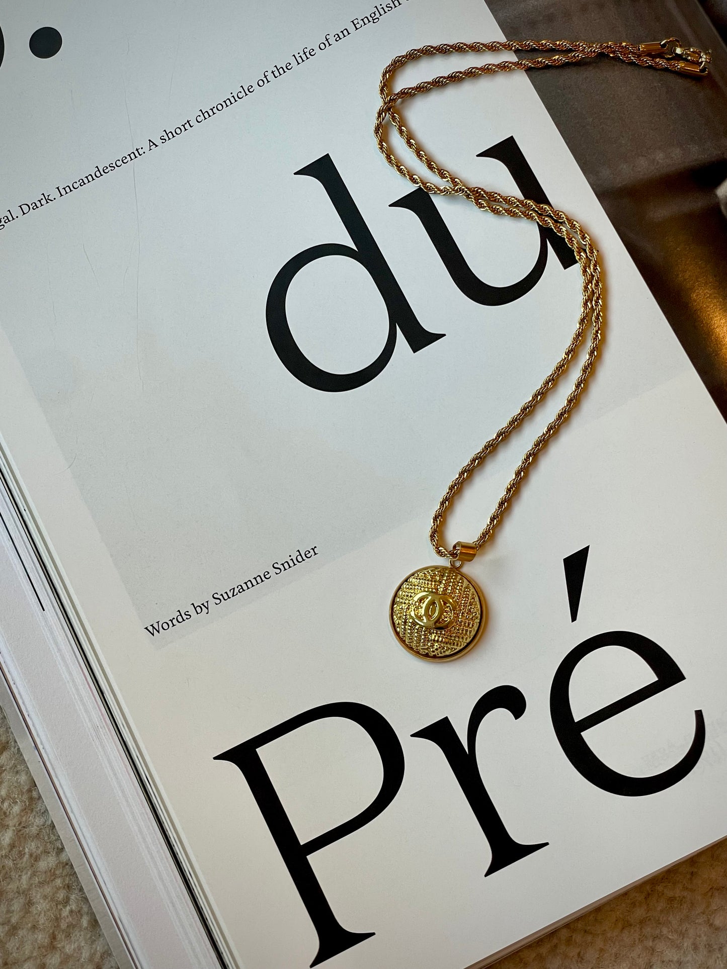 Repurposed Authentic Designer Button Gold Plated Necklace