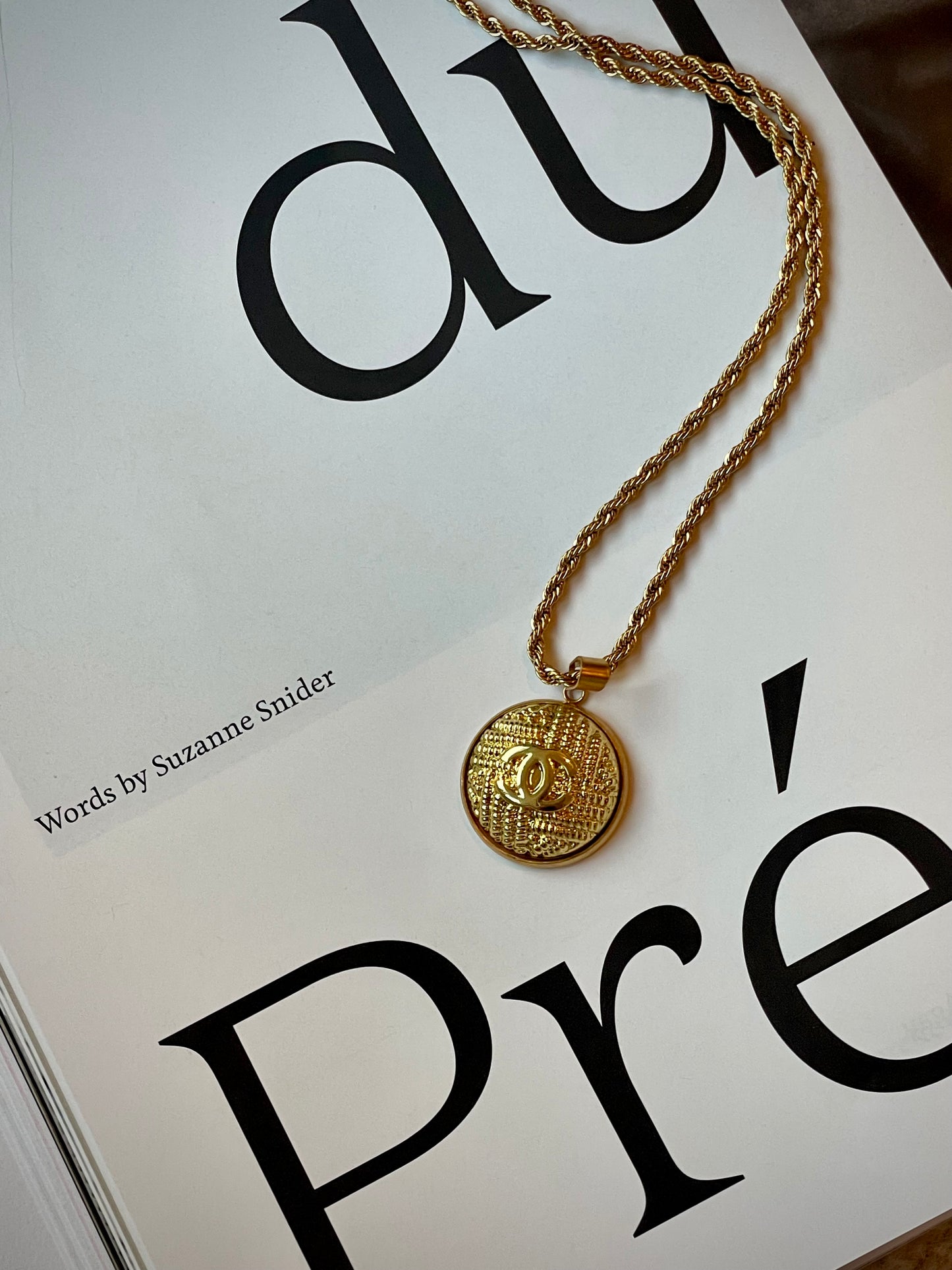 Repurposed Authentic Designer Button Gold Plated Necklace