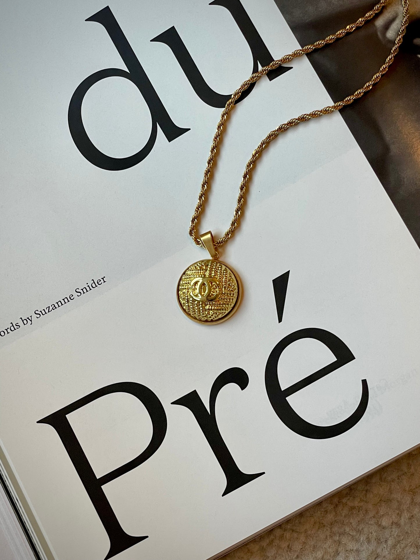 Repurposed Authentic Designer Button Gold Plated Necklace