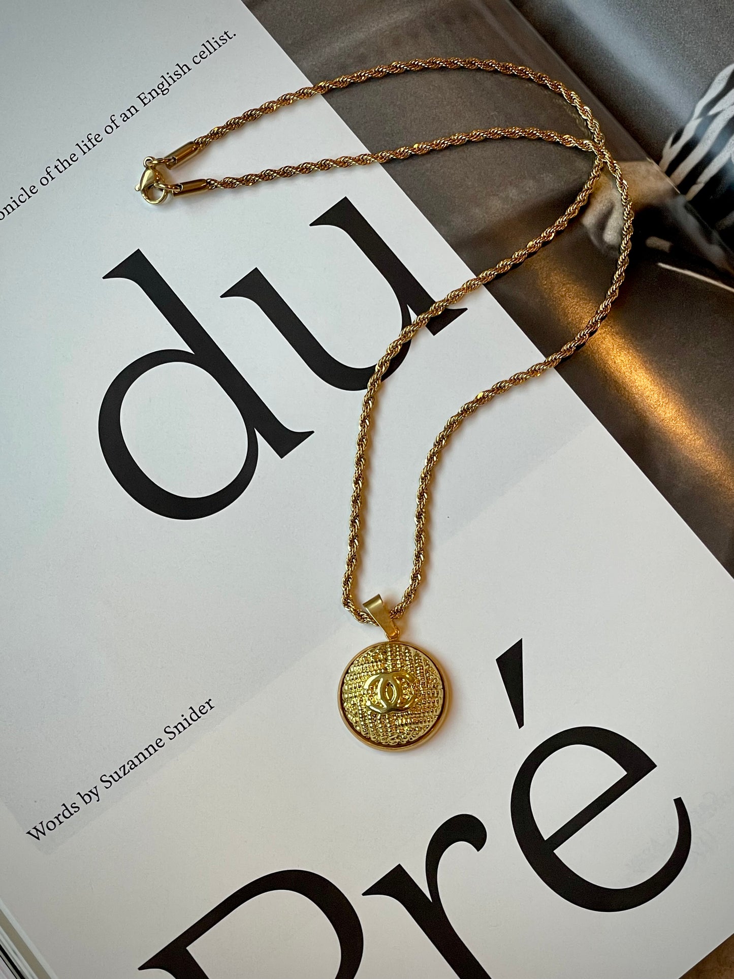 Repurposed Authentic Designer Button Gold Plated Necklace