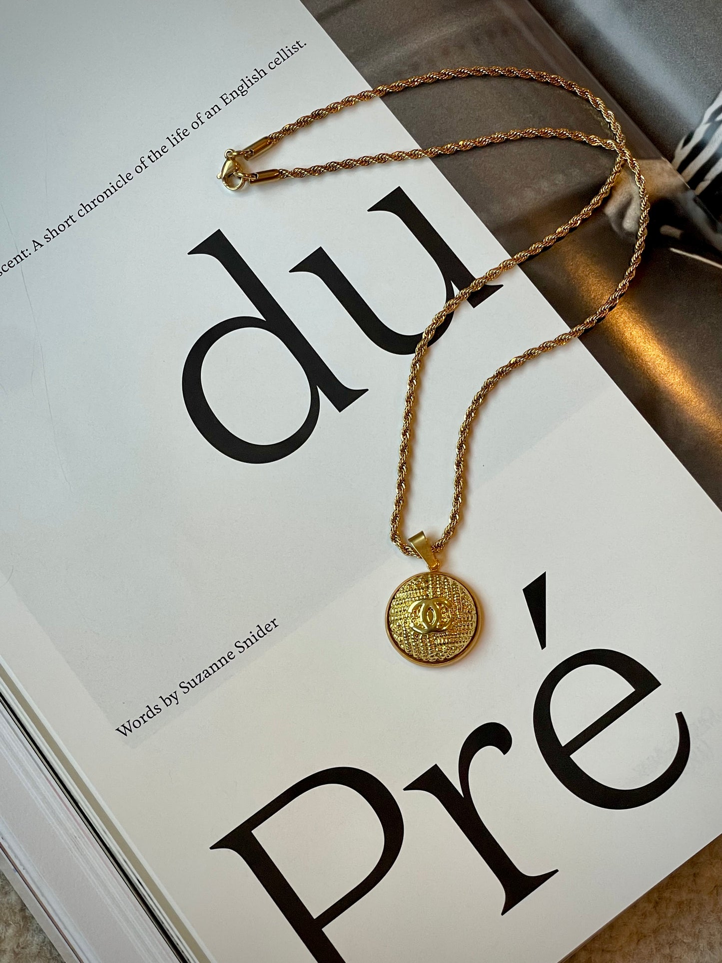 Repurposed Authentic Designer Button Gold Plated Necklace