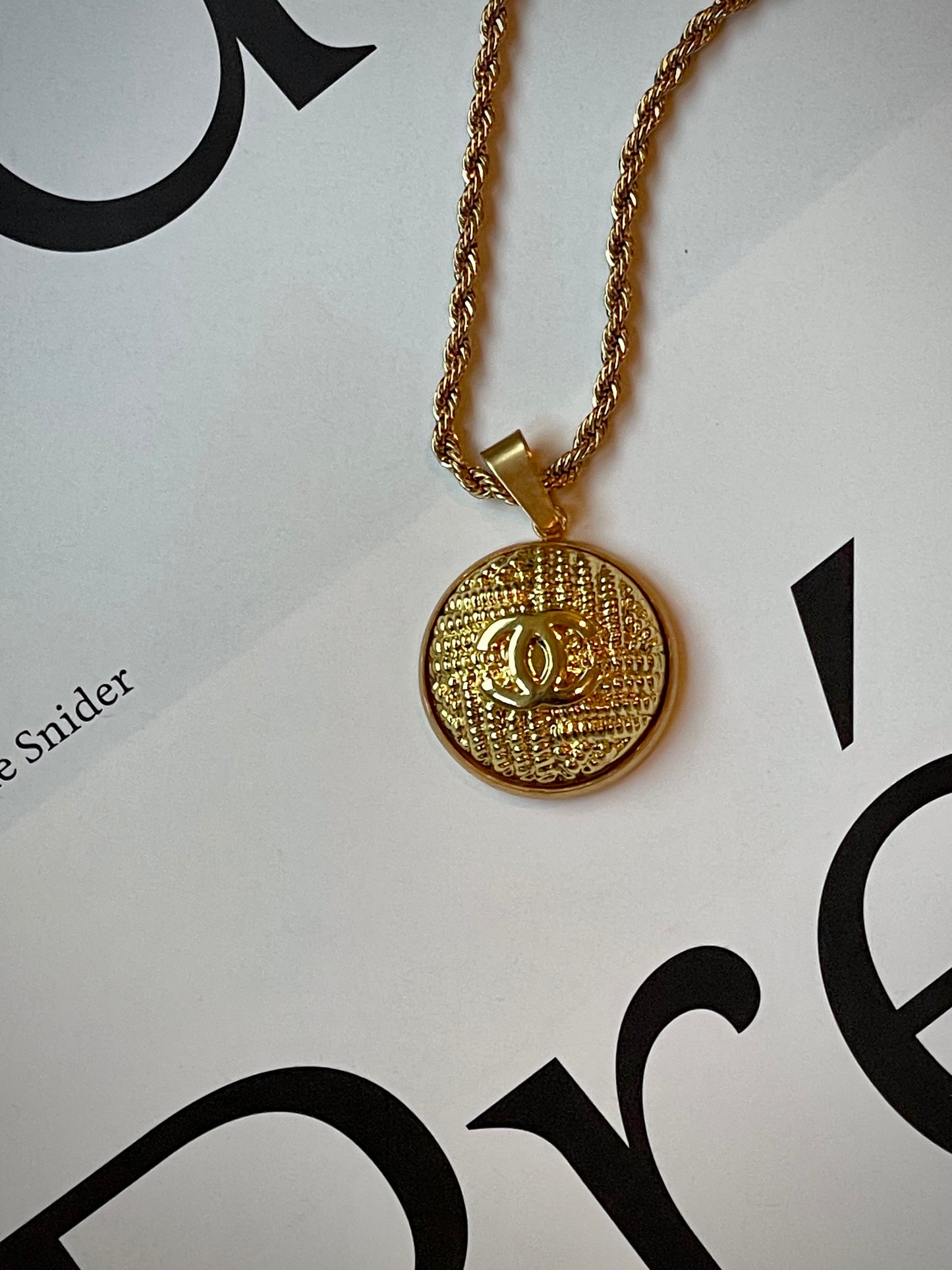 Repurposed Authentic Designer Button Gold Plated Necklace