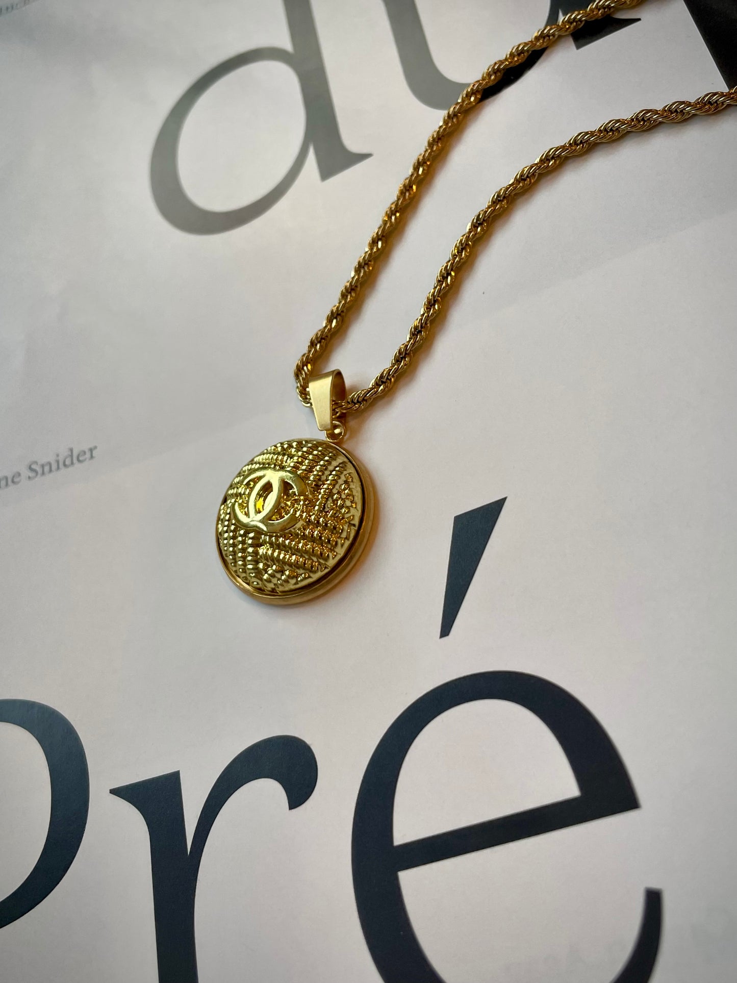 Repurposed Authentic Designer Button Gold Plated Necklace