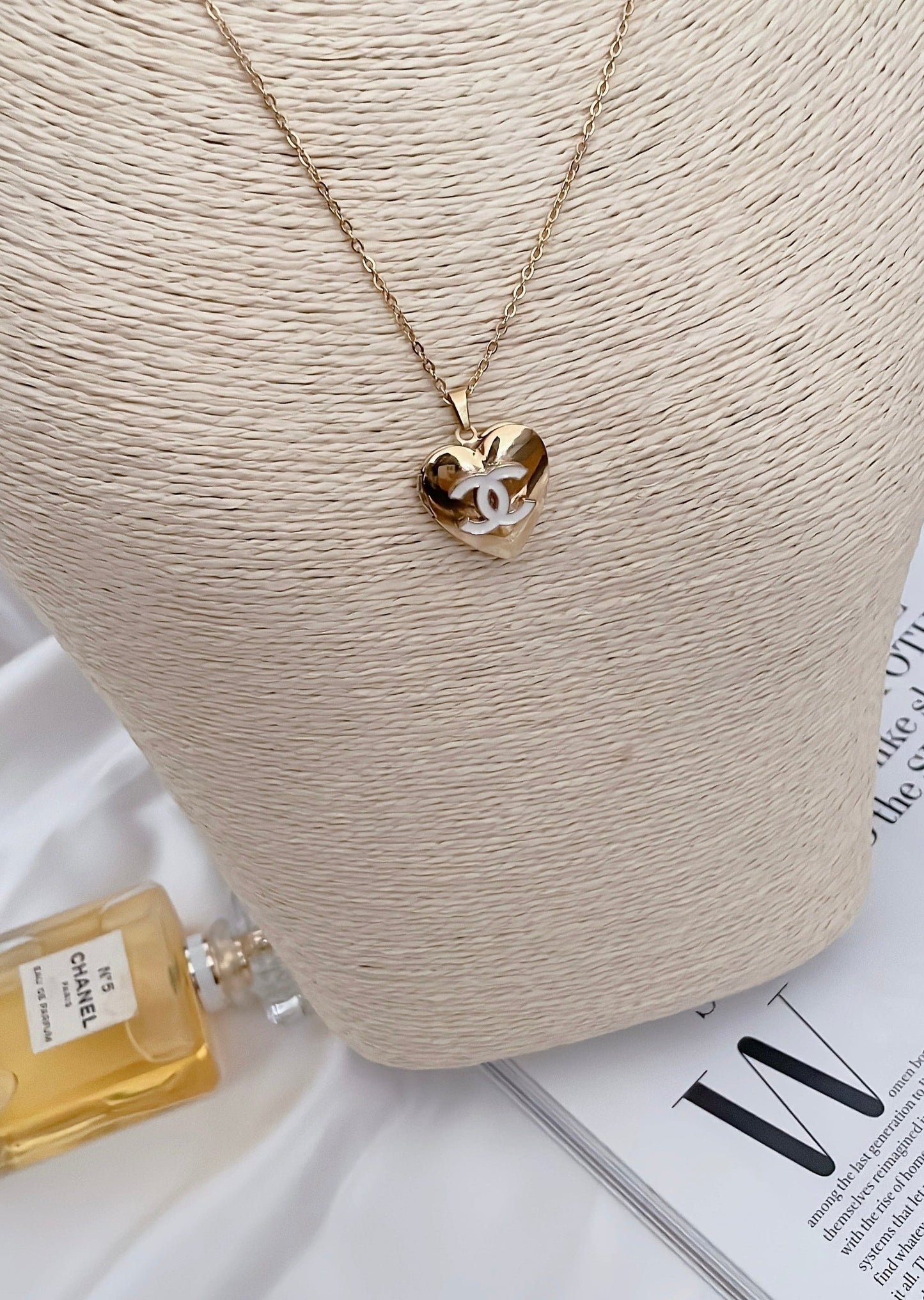 Repurposed Authentic Designer Button Gold Plated Heart Locket Necklace