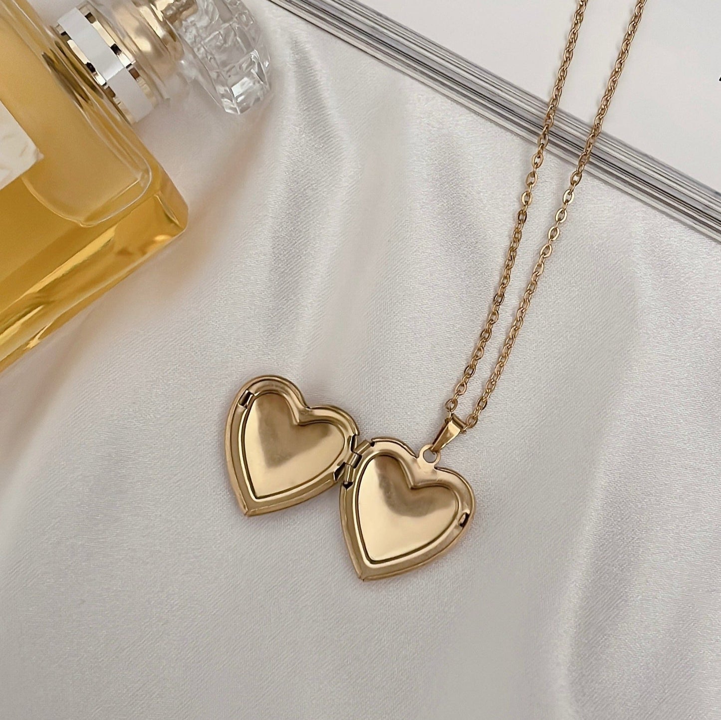 Repurposed Authentic Designer Button Gold Plated Heart Locket Necklace