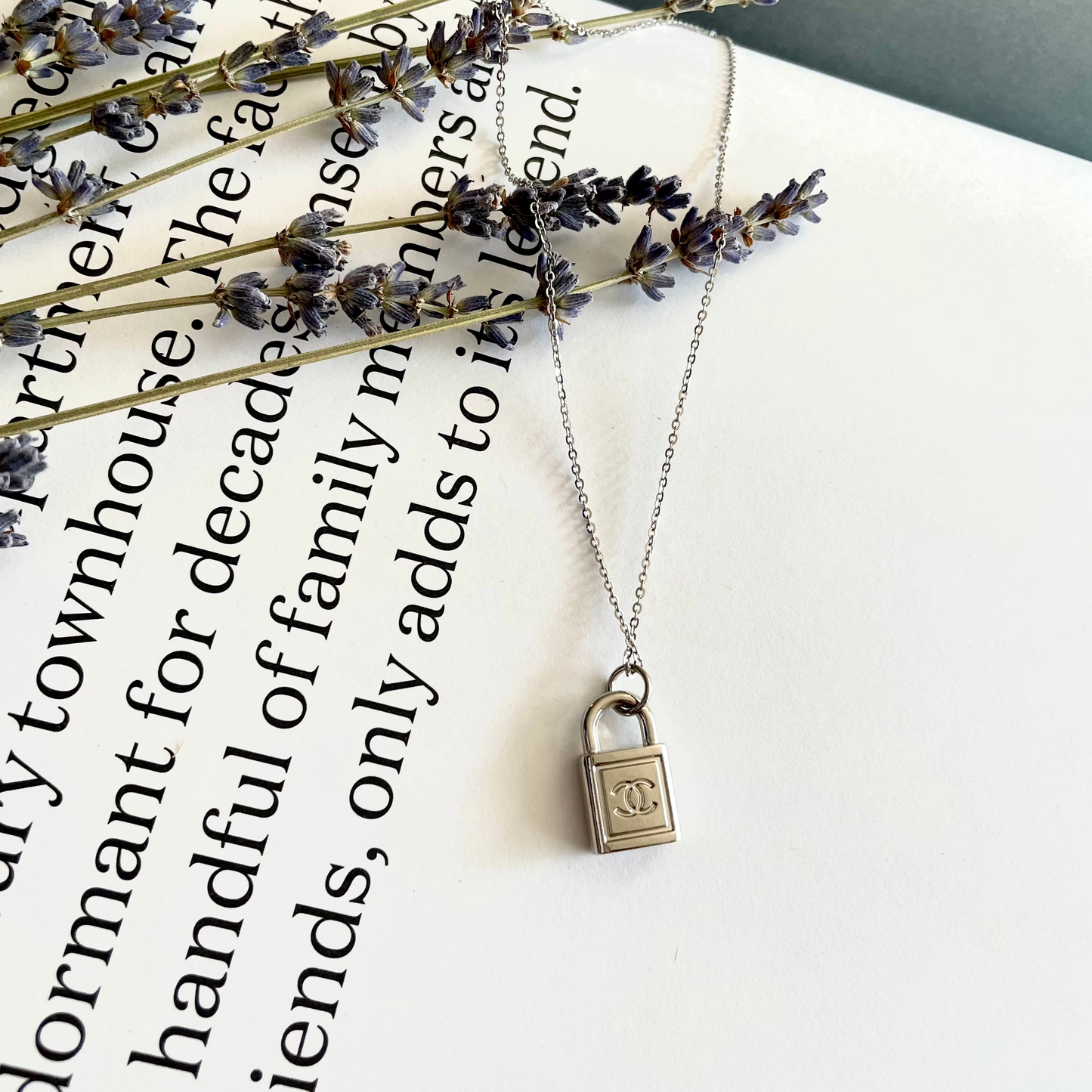 Repurposed Authentic Designer Button Rhodium Necklace