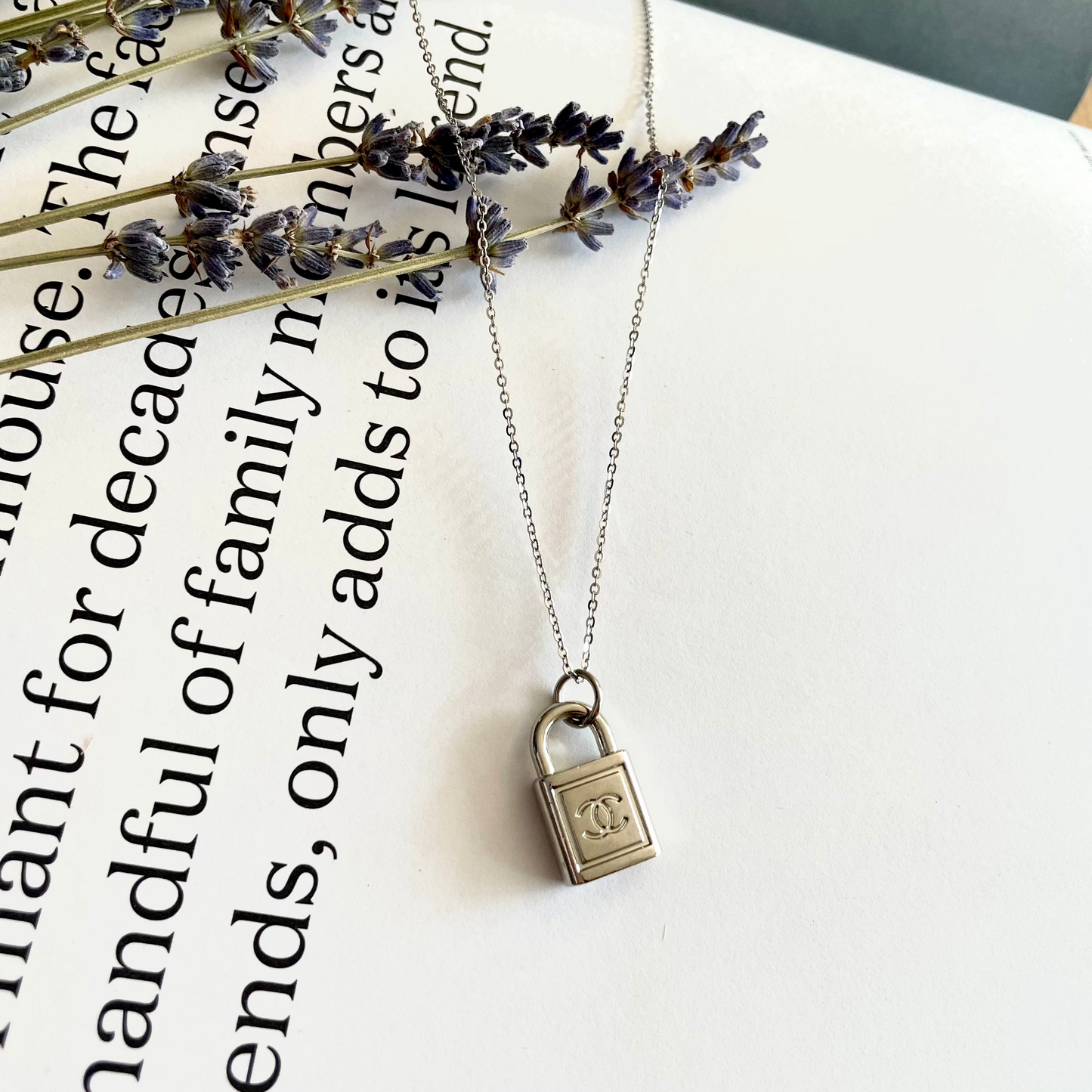 Repurposed Authentic Designer Button Rhodium Necklace