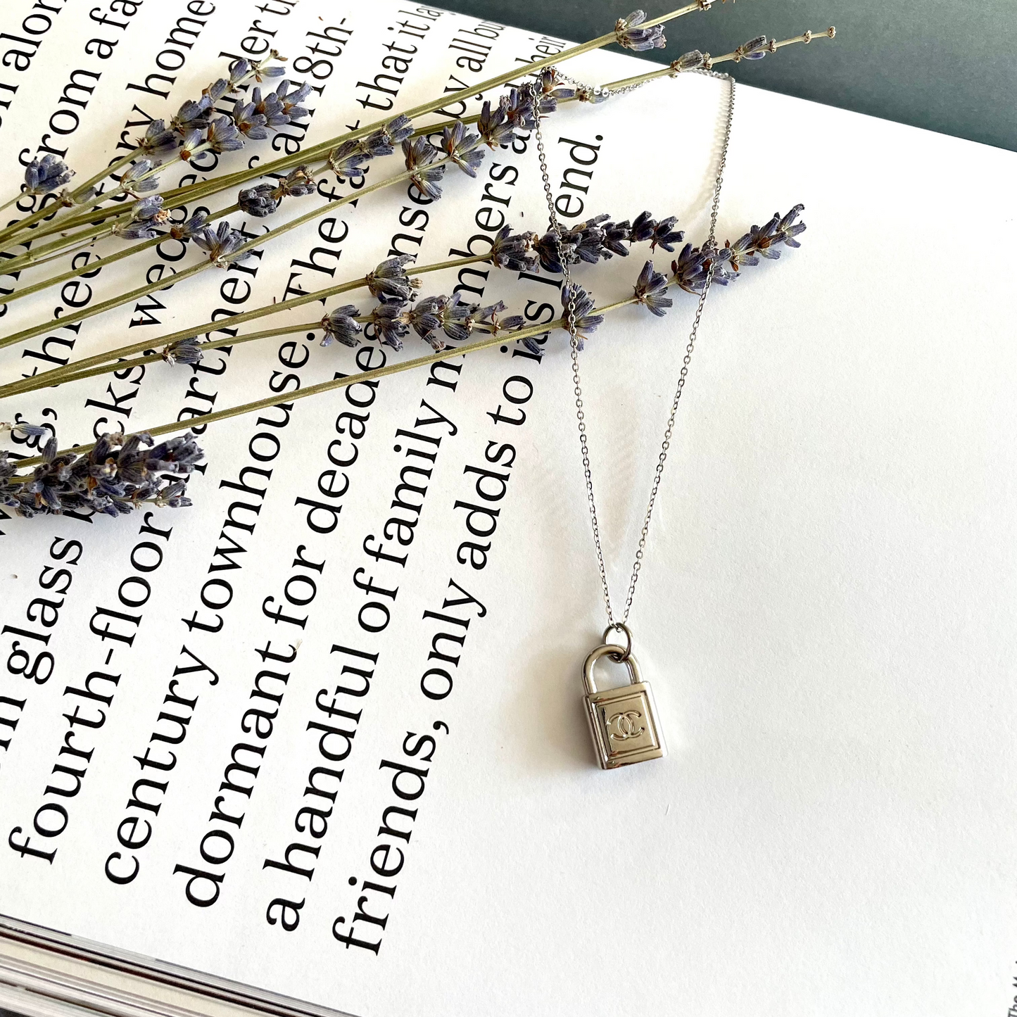 Repurposed Authentic Designer Button Rhodium Necklace