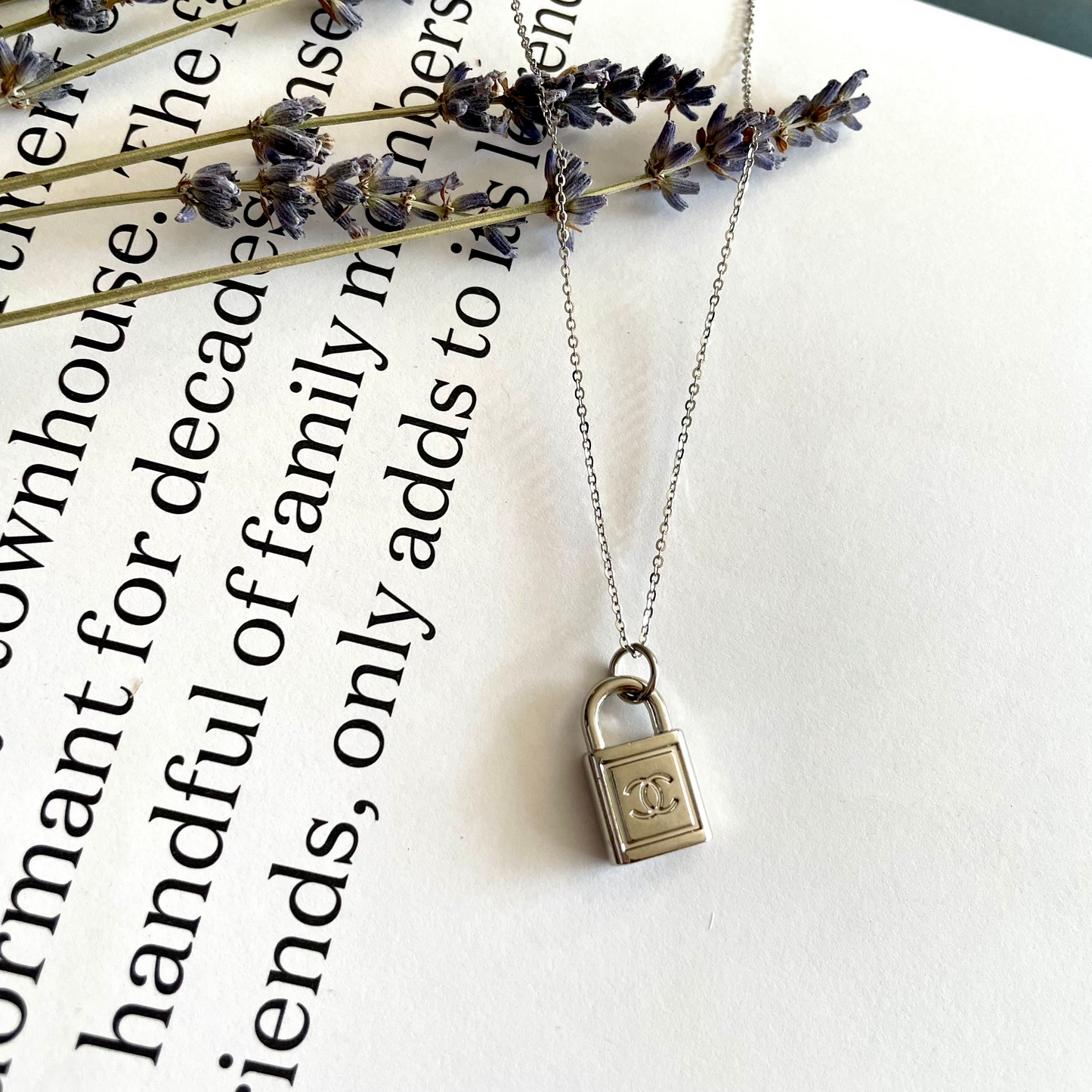 Repurposed Authentic Designer Button Rhodium Necklace