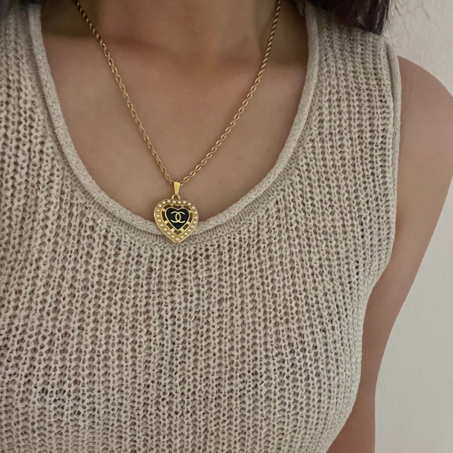 Repurposed Authentic Designer Button Gold Plated Heart Necklace