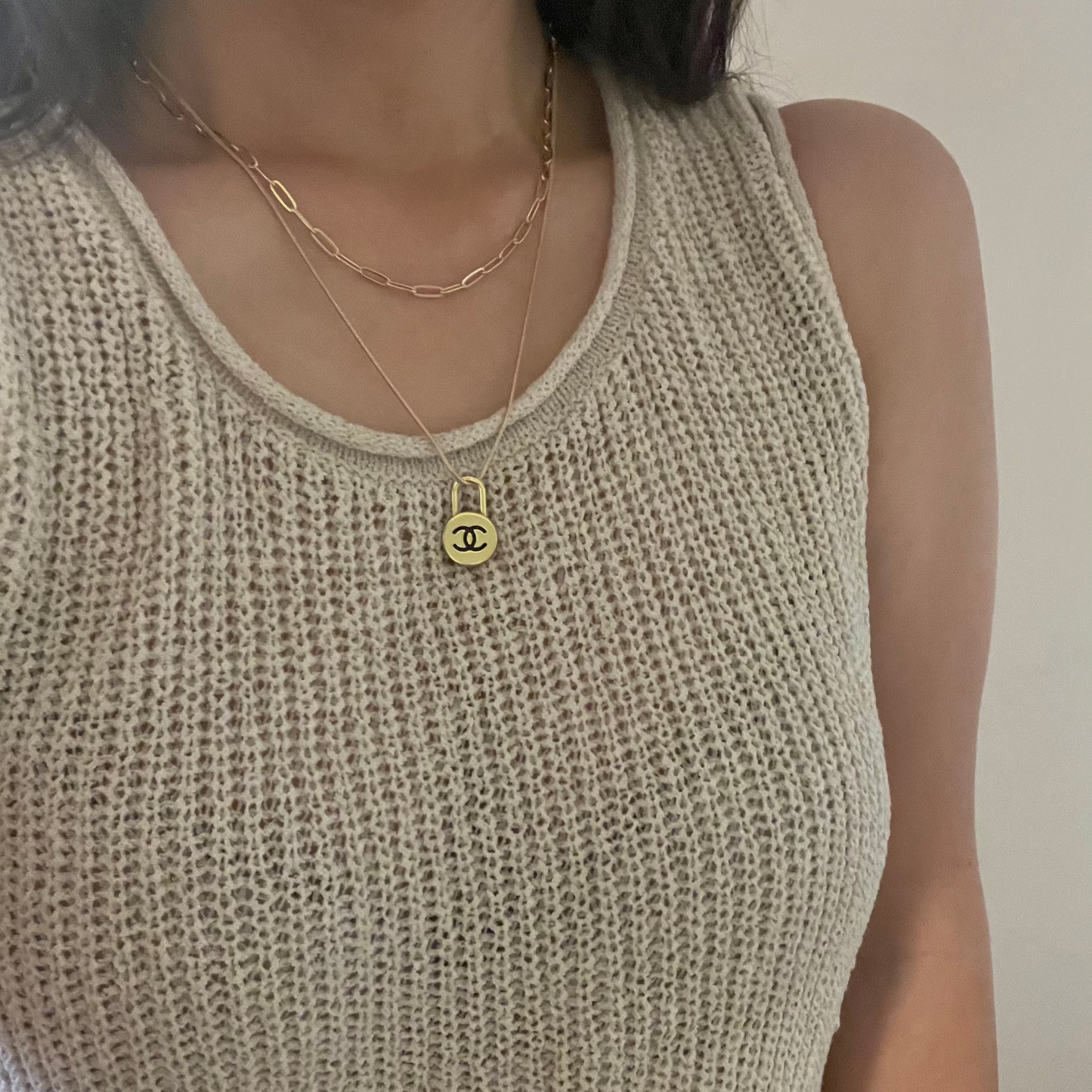 Repurposed Authentic Designer Button Gold Plated Necklace