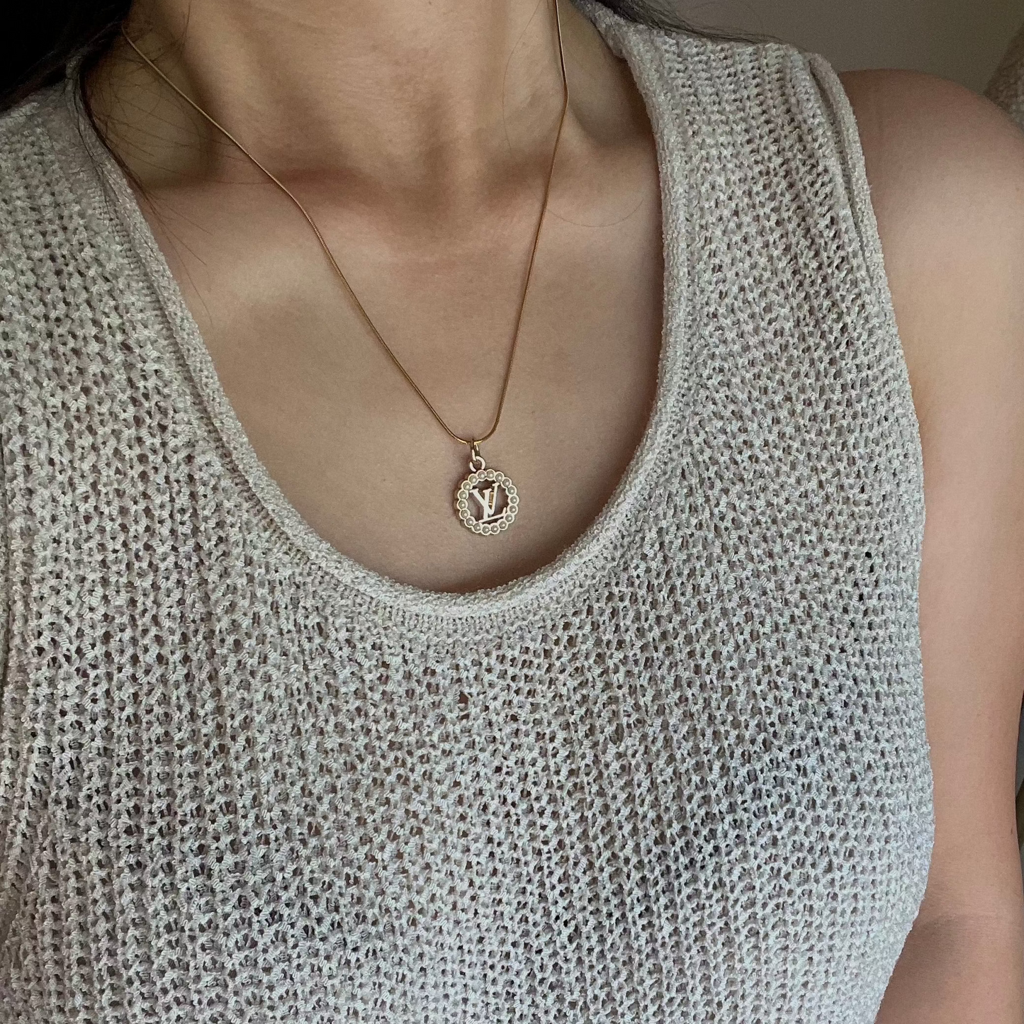 Repurposed Authentic Designer Button Gold Plated Necklace