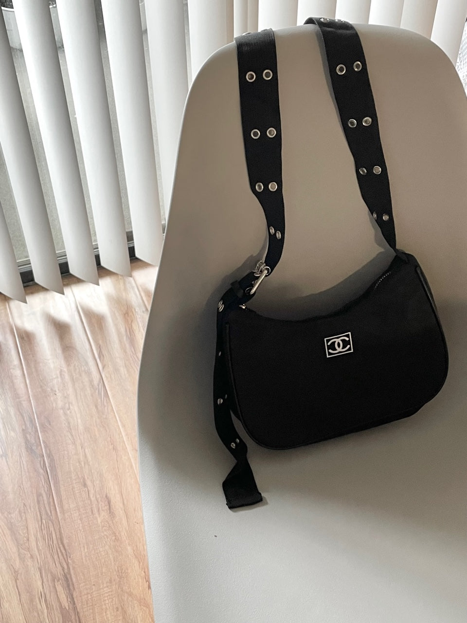 Reworked Nylon Shoulder Purse, Embroidered Crossbody Purse, CC Purse
