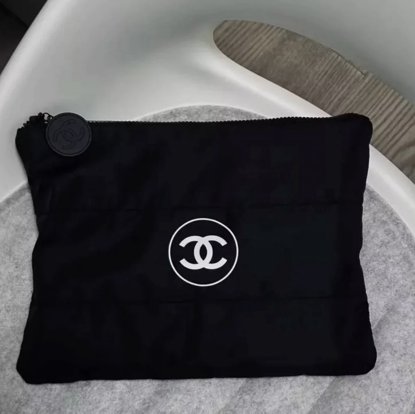 Chanel Beaute Puffy Nylon Cloud Makeup Cosmetic Pouch Clutch Black