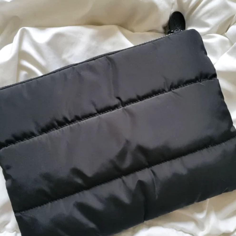 Chanel Beaute Puffy Nylon Cloud Makeup Cosmetic Pouch Clutch Black