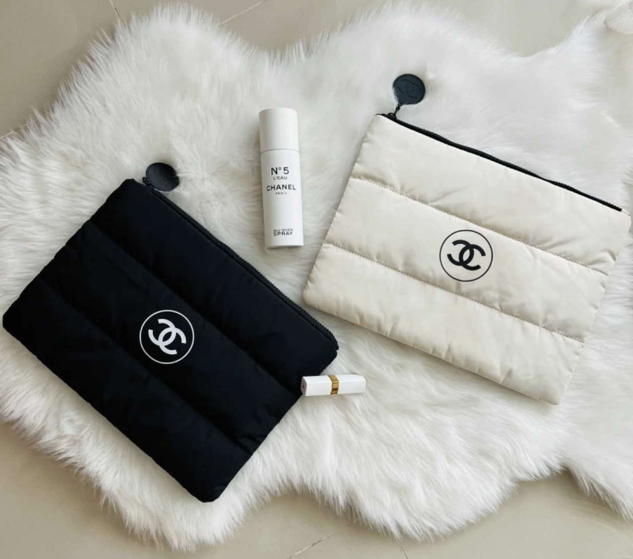 Chanel Beaute Puffy Nylon Cloud Makeup Cosmetic Pouch Clutch Black