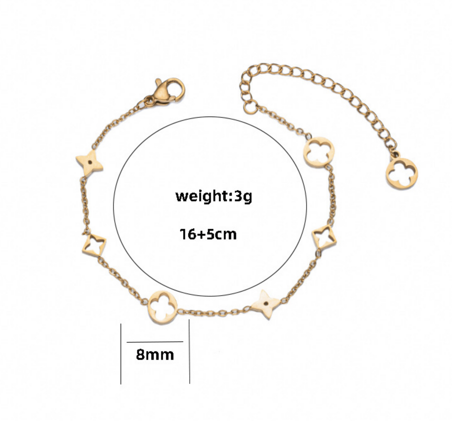 18K Gold and Silver Stainless Steel Flower Four Leaf Clover Bracelet