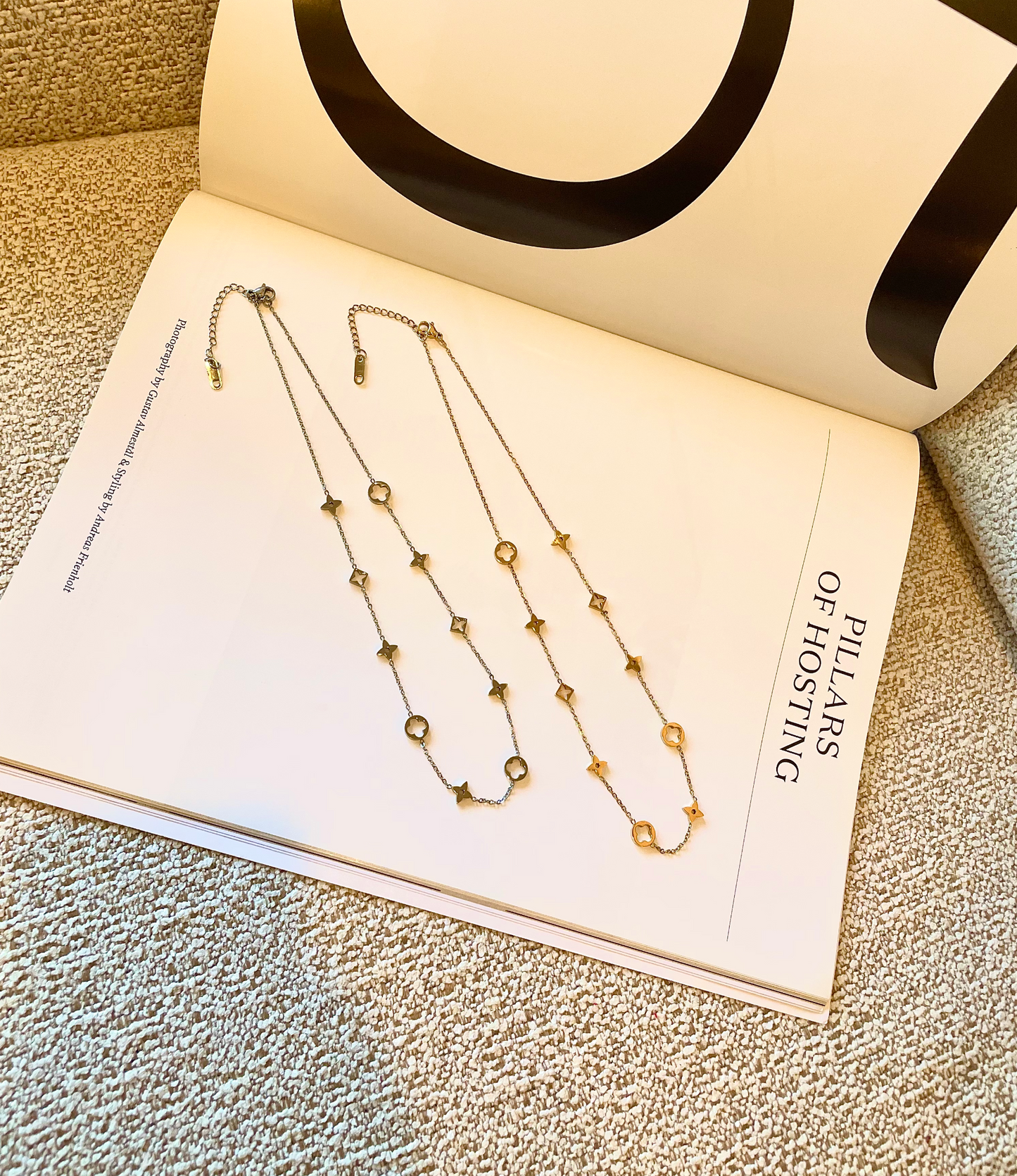 18K Gold and Silver Stainless Steel Flower Four Leaf Clover Necklace