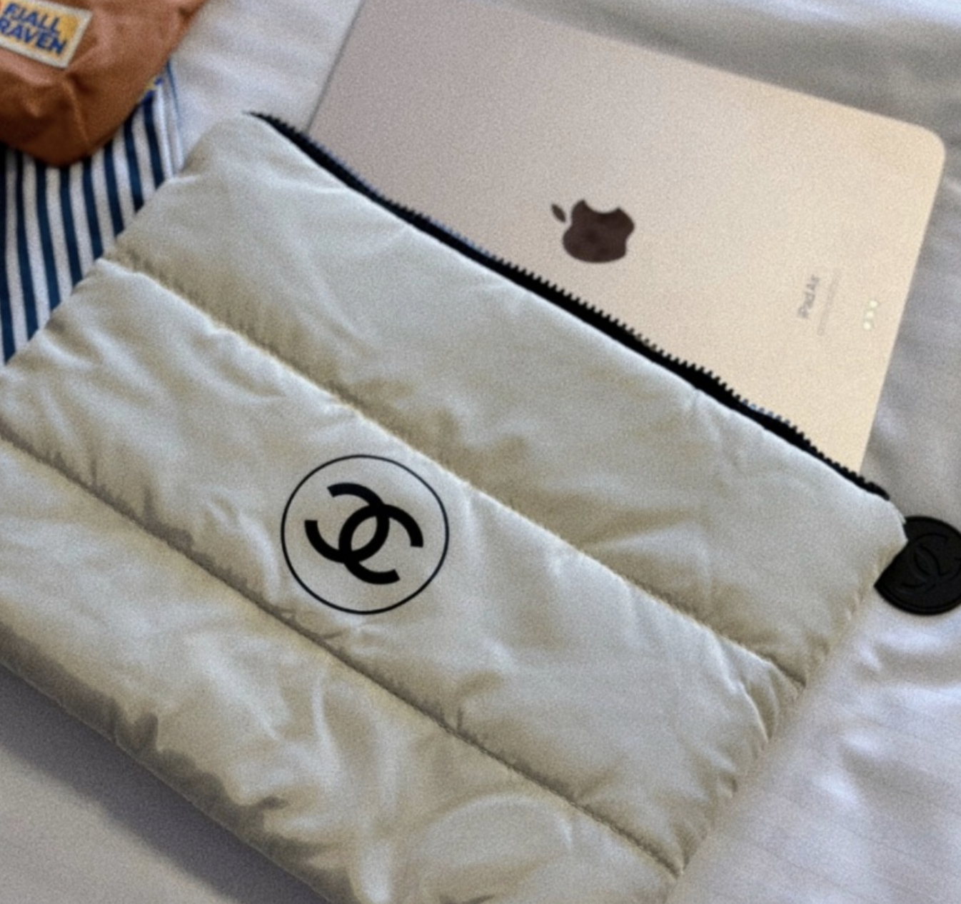 Chanel Beaute Puffy Nylon Cloud Makeup Cosmetic Pouch Clutch Beige