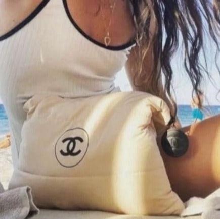 Chanel Beaute Puffy Nylon Cloud Makeup Cosmetic Pouch Clutch Beige