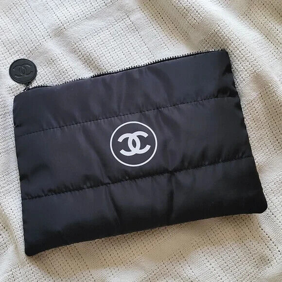 Chanel Beaute Puffy Nylon Cloud Makeup Cosmetic Pouch Clutch Black