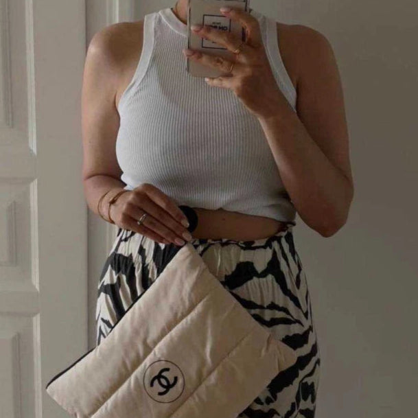 Chanel Beaute Puffy Nylon Cloud Makeup Cosmetic Pouch Clutch Beige