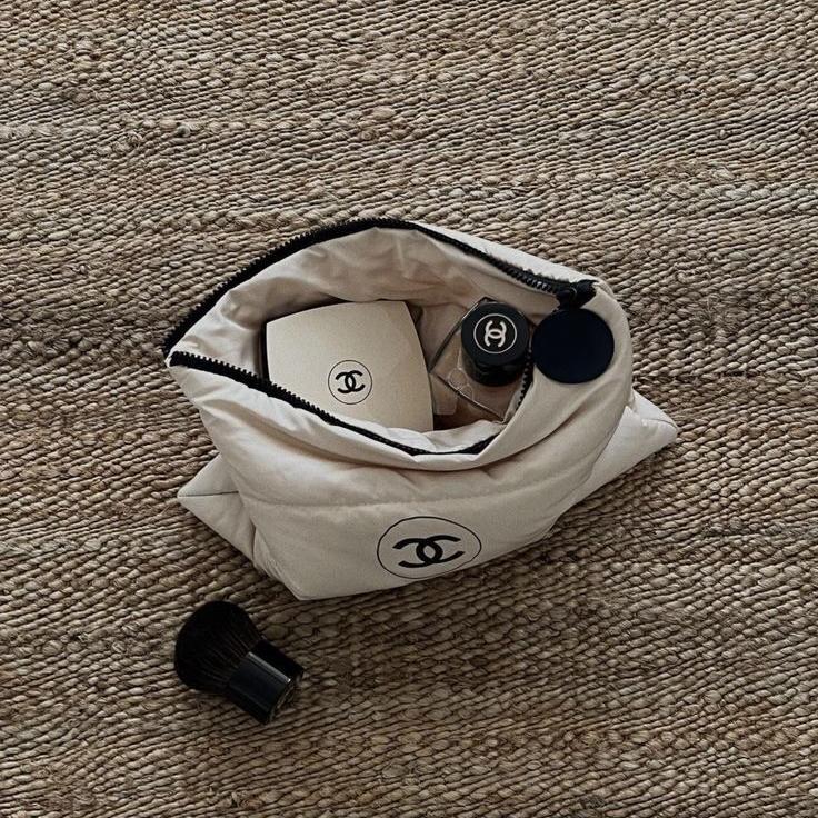 Chanel Beaute Puffy Nylon Cloud Makeup Cosmetic Pouch Clutch Beige