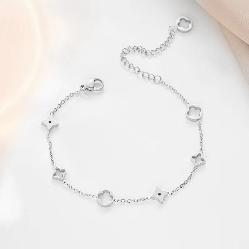 18K Gold and Silver Stainless Steel Flower Four Leaf Clover Bracelet