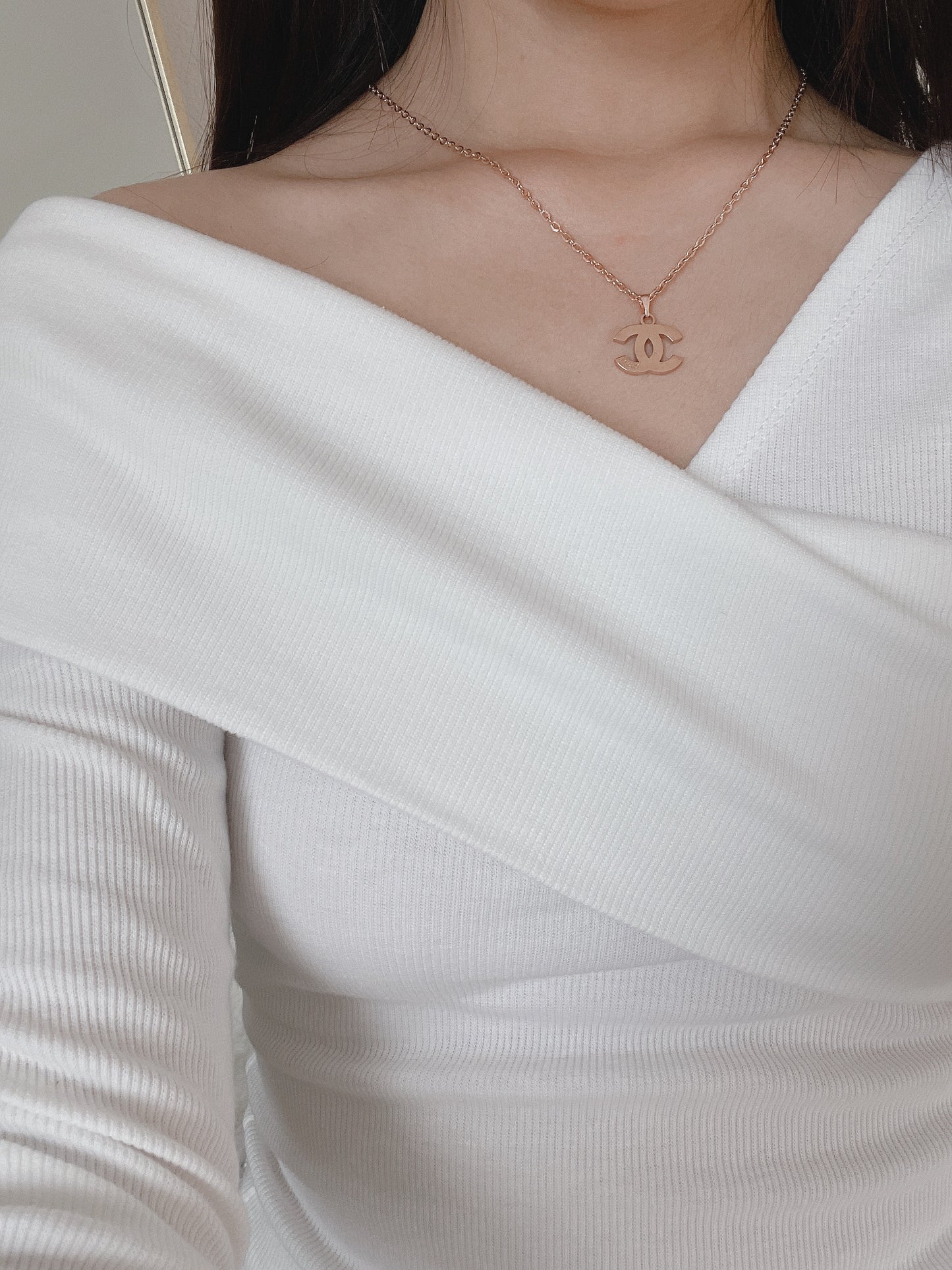 Repurposed Authentic Designer Button Rose Gold Plated Necklace