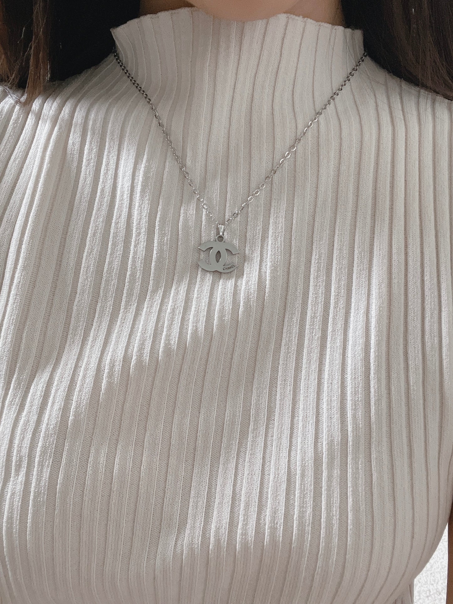 Repurposed Authentic Designer Zipper Pull Rhodium Plated Necklace