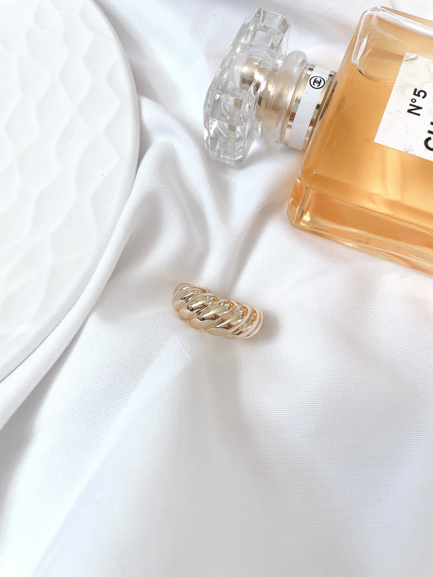 Dome Croissant Adjustable Statement Minimalist Twisted Cable Textured Gold Plated Ring