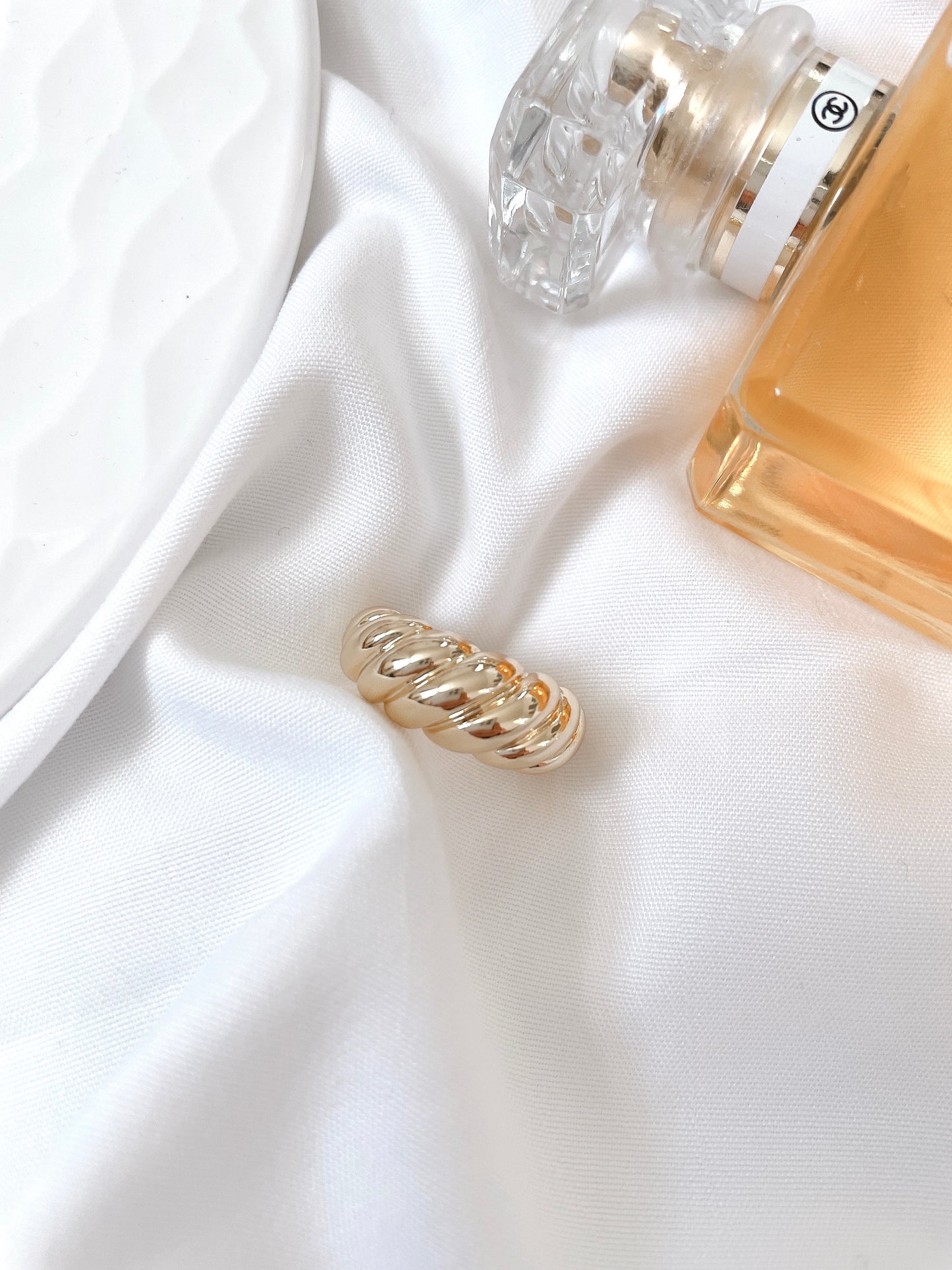 Dome Croissant Adjustable Statement Minimalist Twisted Cable Textured Gold Plated Ring
