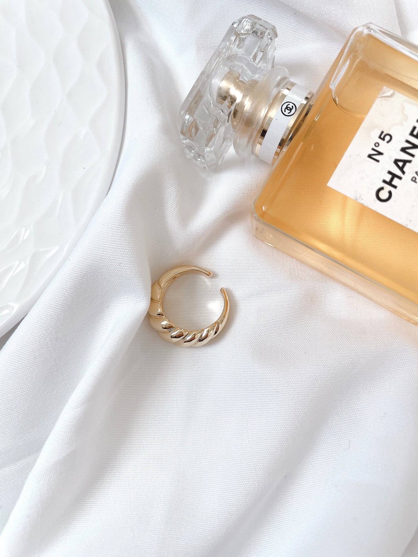 Dome Croissant Adjustable Statement Minimalist Twisted Cable Textured Gold Plated Ring