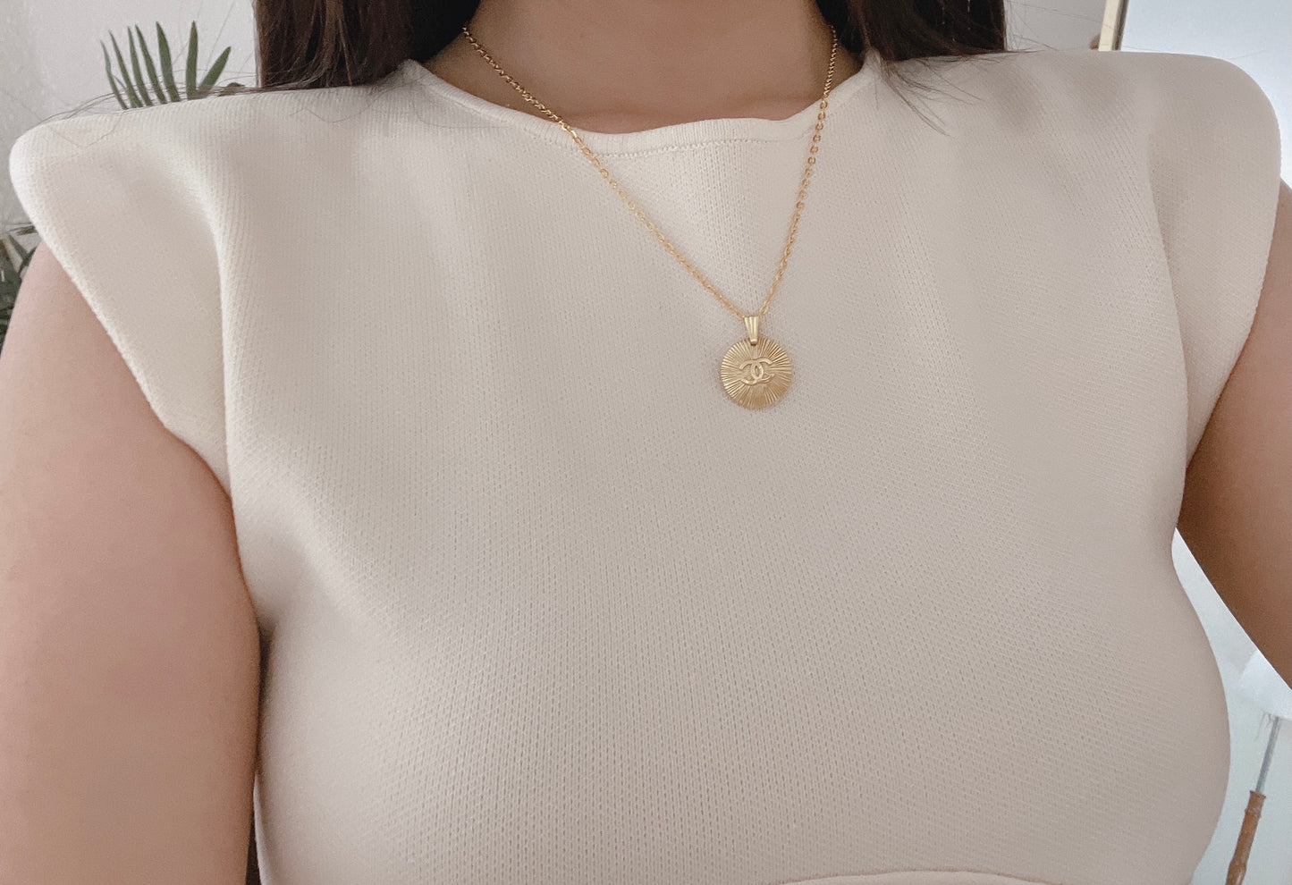 Repurposed Authentic Designer Button Gold Plated Necklace