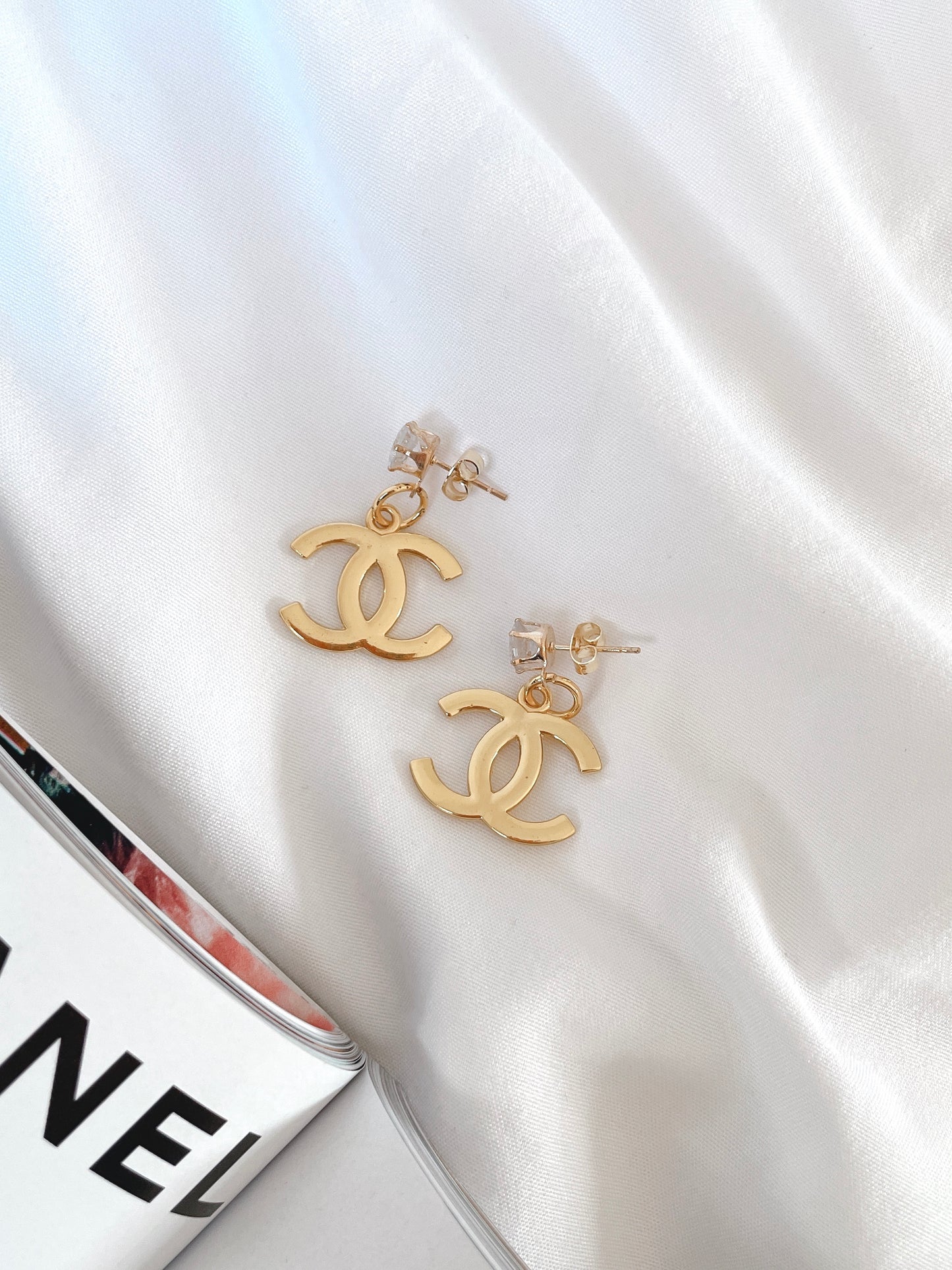 Repurposed Authentic Designer Zipper Pull Gold Plated Drop Earrings
