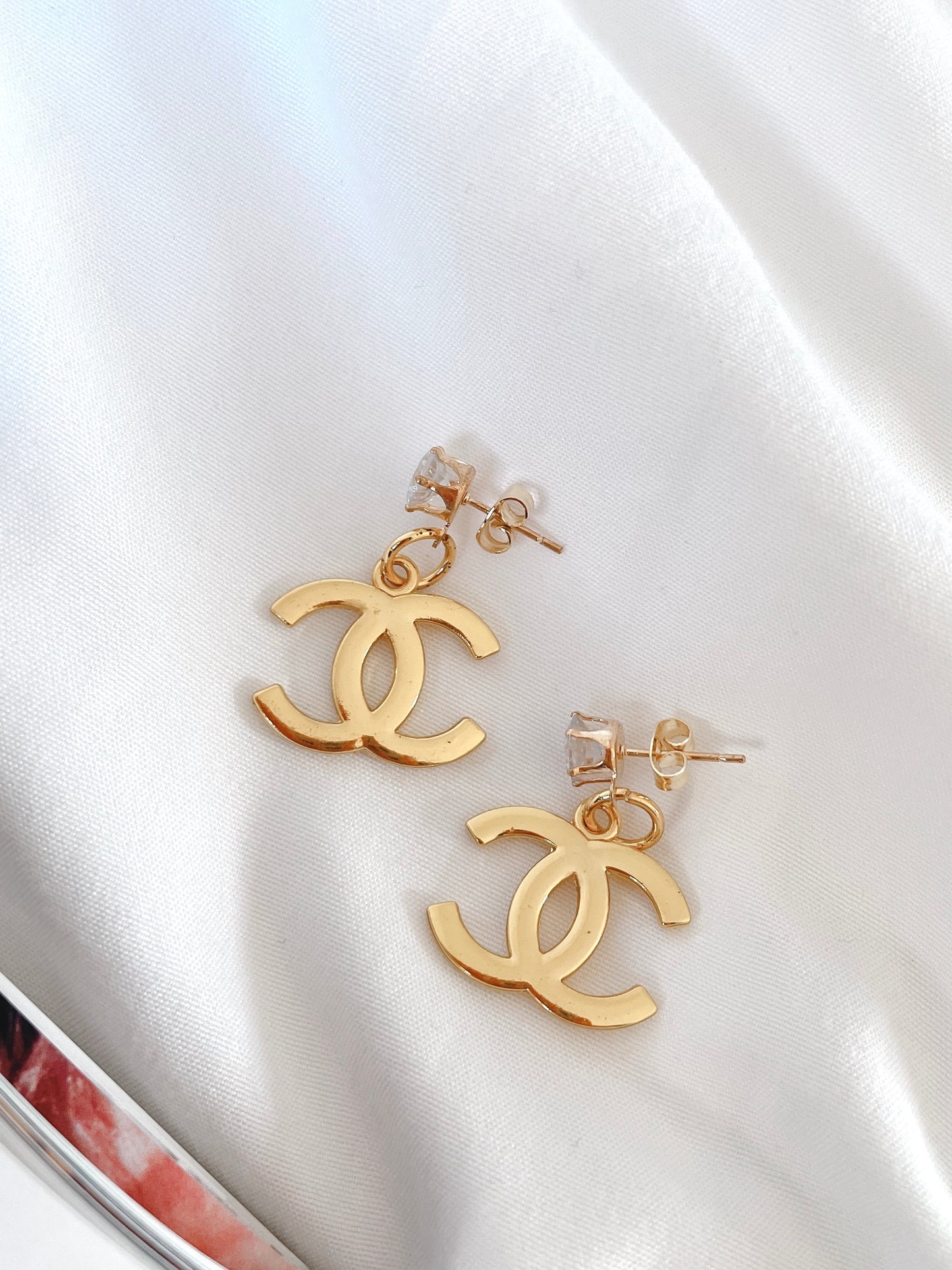 Repurposed Authentic Designer Zipper Pull Gold Plated Drop Earrings